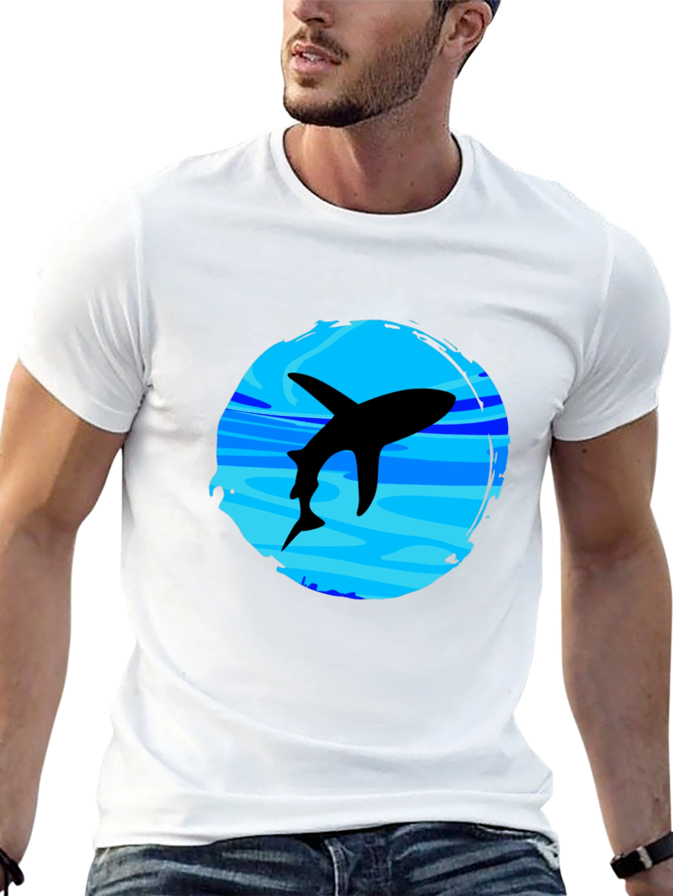 Shark Graphic T-Shirt - Black Crew Neck Tee