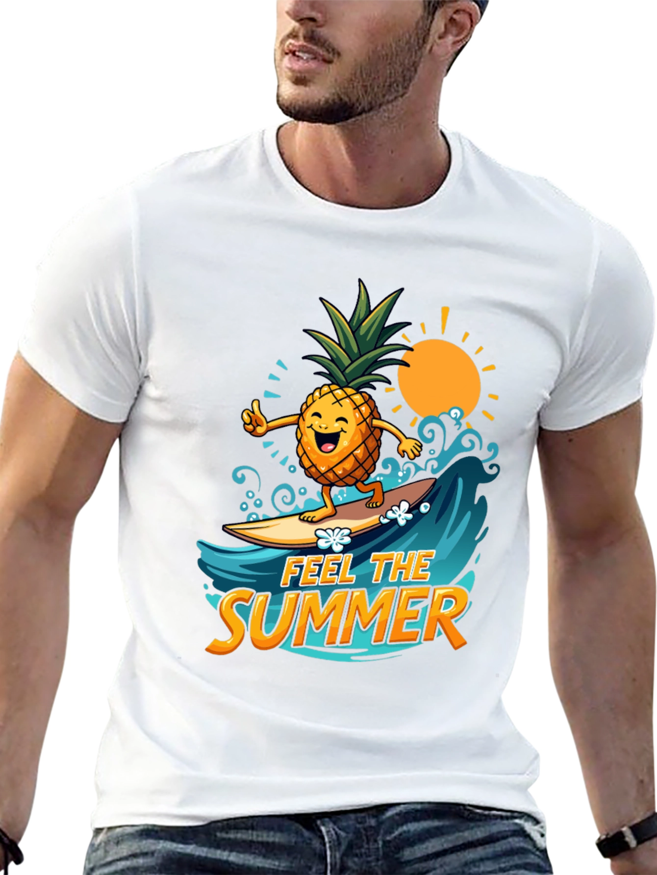Feel The Summer Pineapple Surfing Graphic Tee