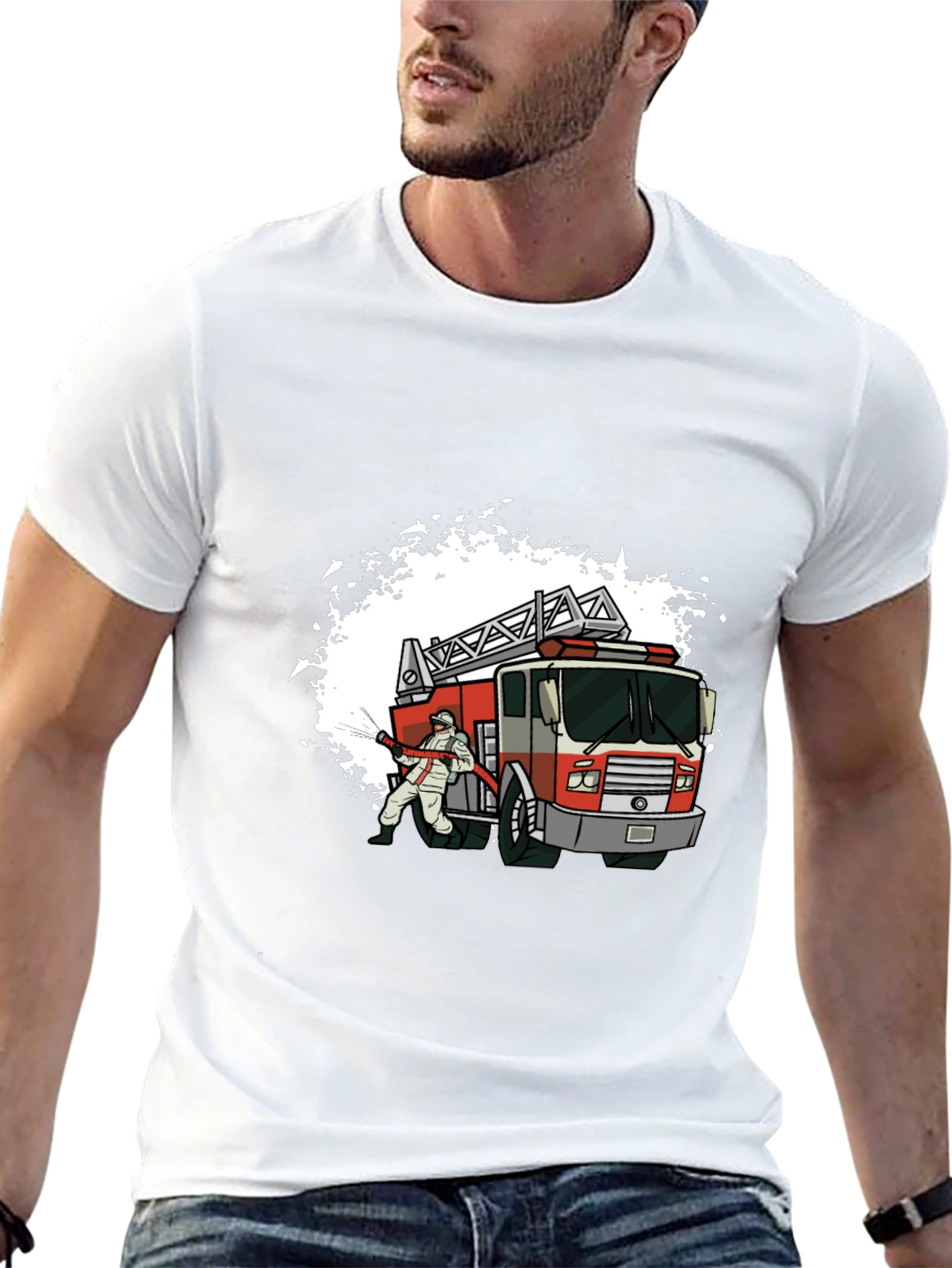 Firefighter T-Shirt with Fire Truck Design