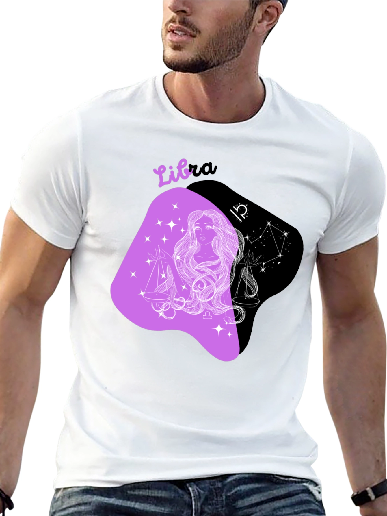 Libra Zodiac Graphic Tee - Black Cotton Blend