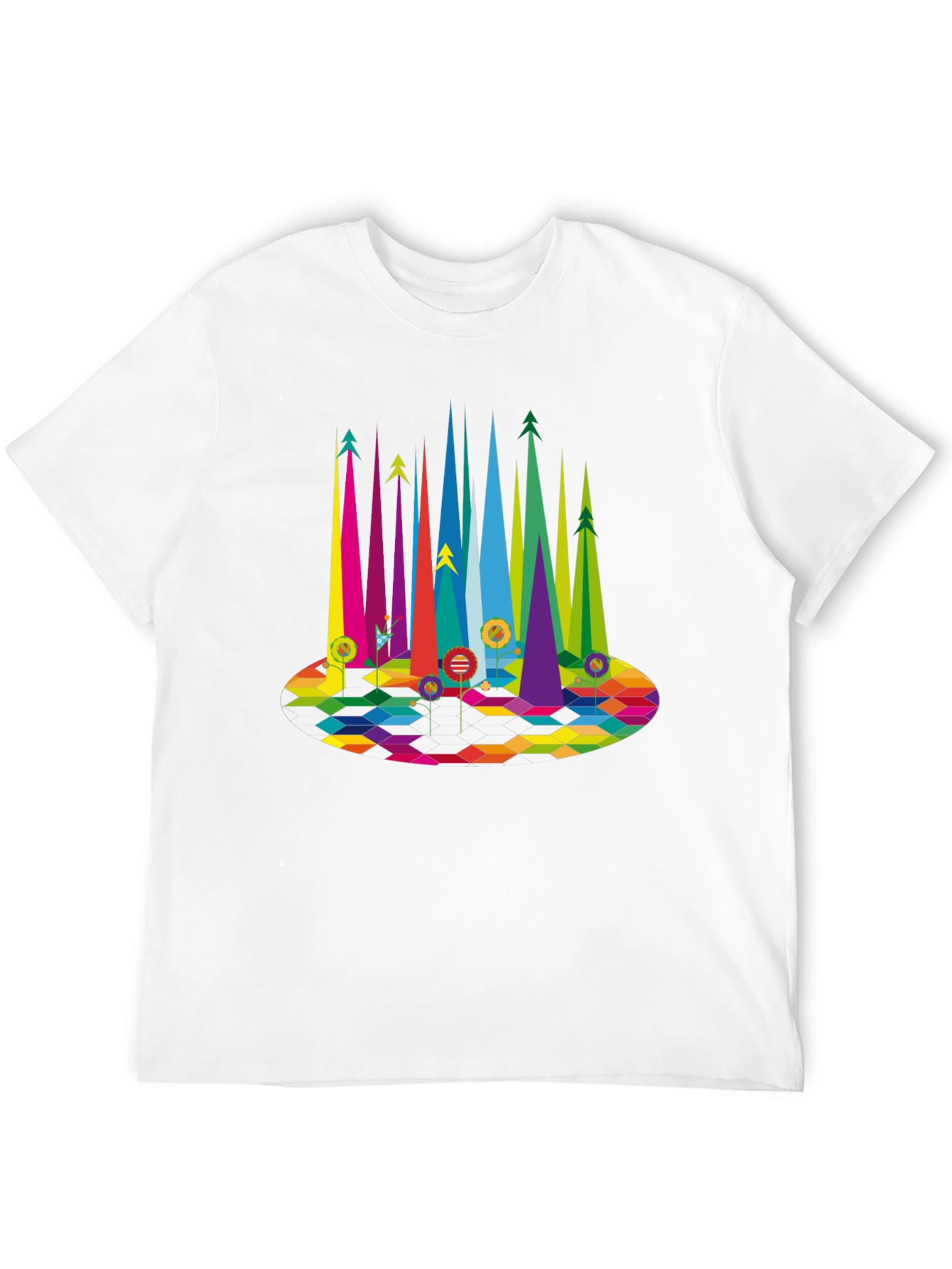 Geometric Rainbow Forest Black T-Shirt