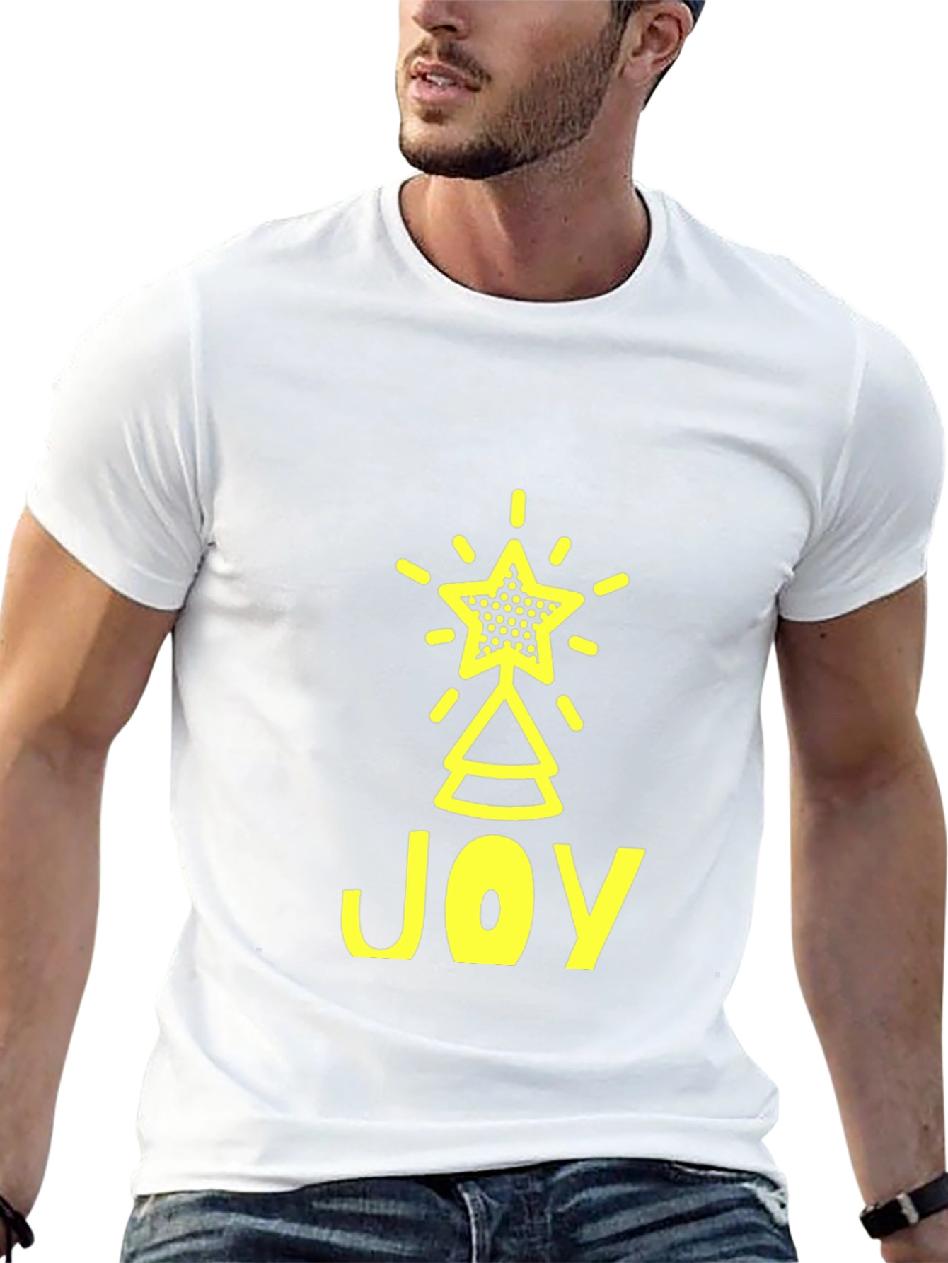 Joyful Christmas Tree Star Graphic Tee - Black