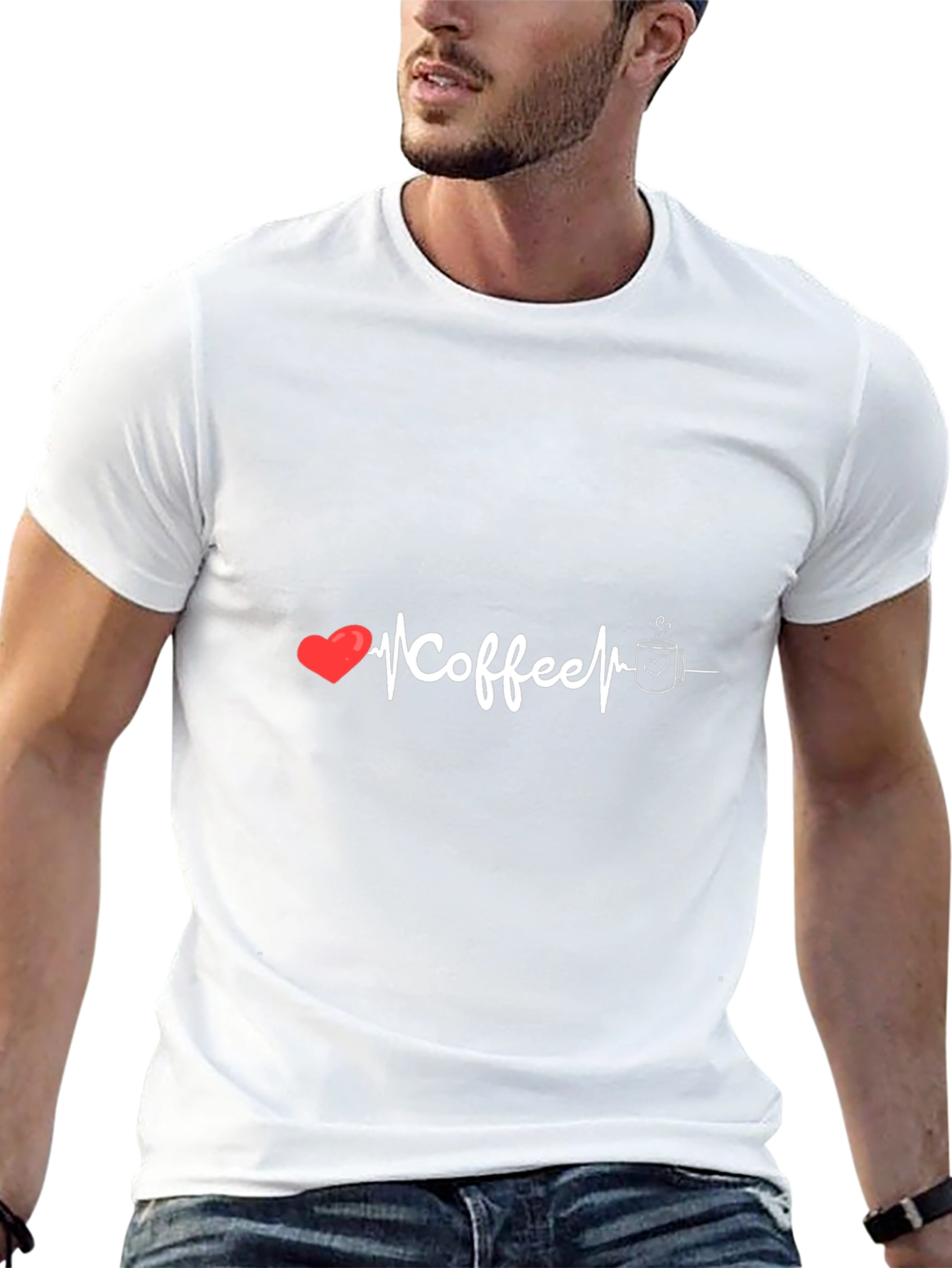 Coffee Heartbeat Graphic Tee - Black Cotton T-Shirt