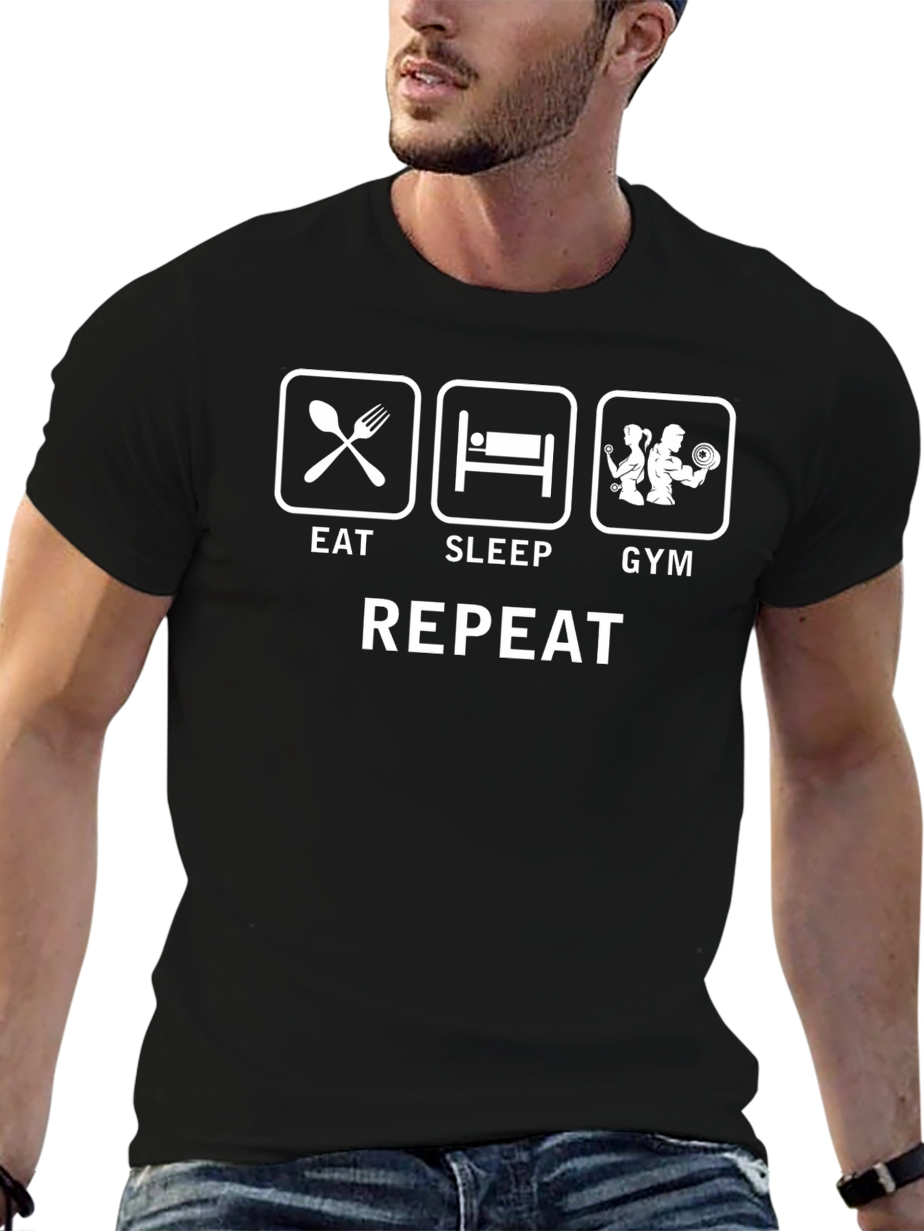 Eat Sleep Gym Repeat Black T-Shirt