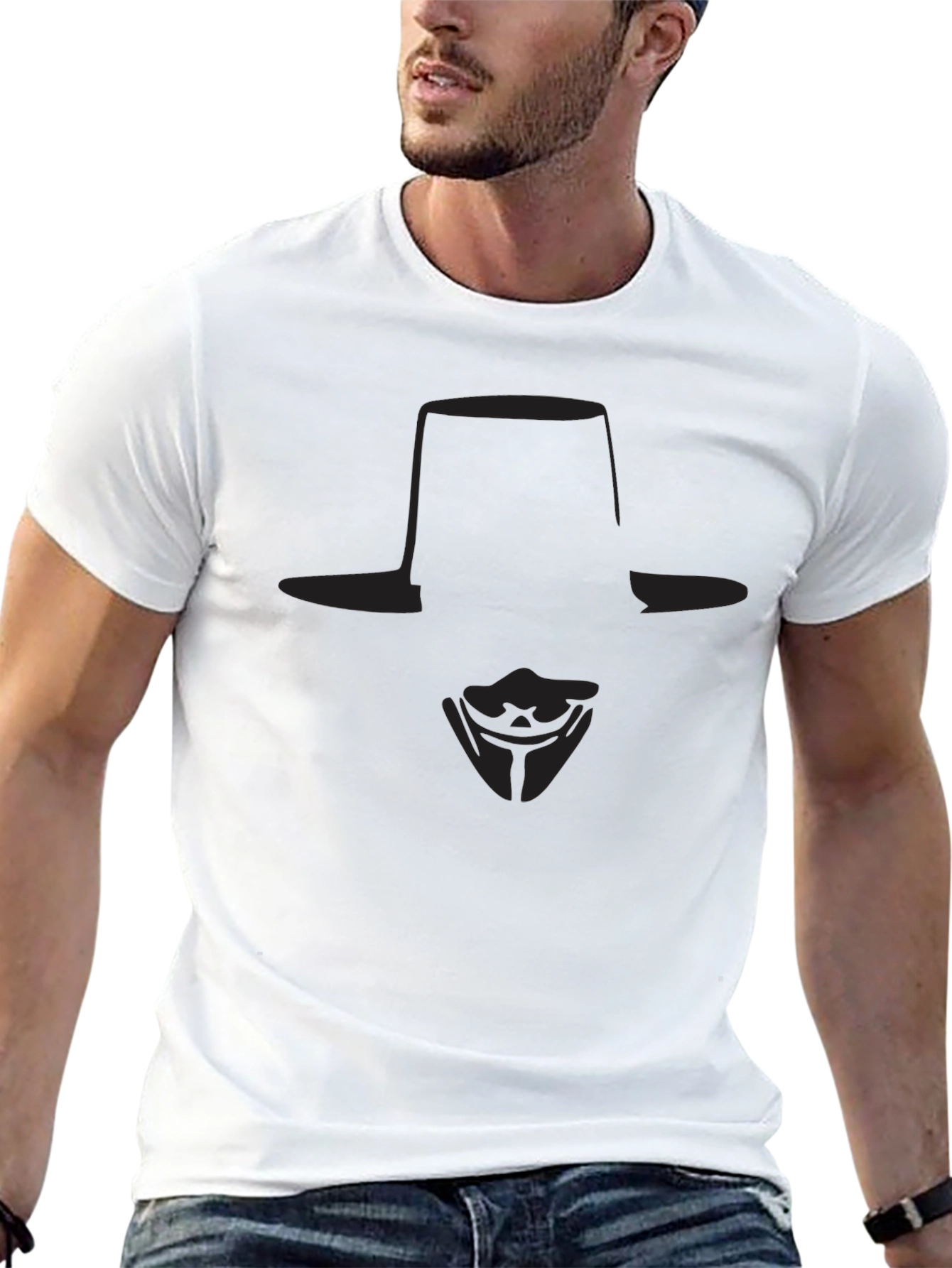 V for Vendetta Mask Graphic T-Shirt - Black