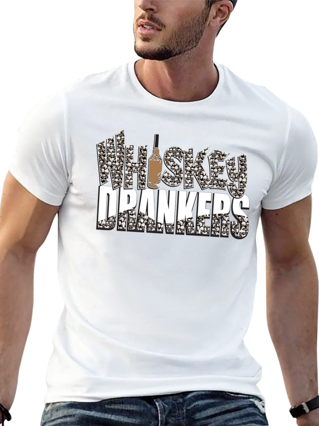Whiskey Drankers Black T-Shirt with Skull Design
