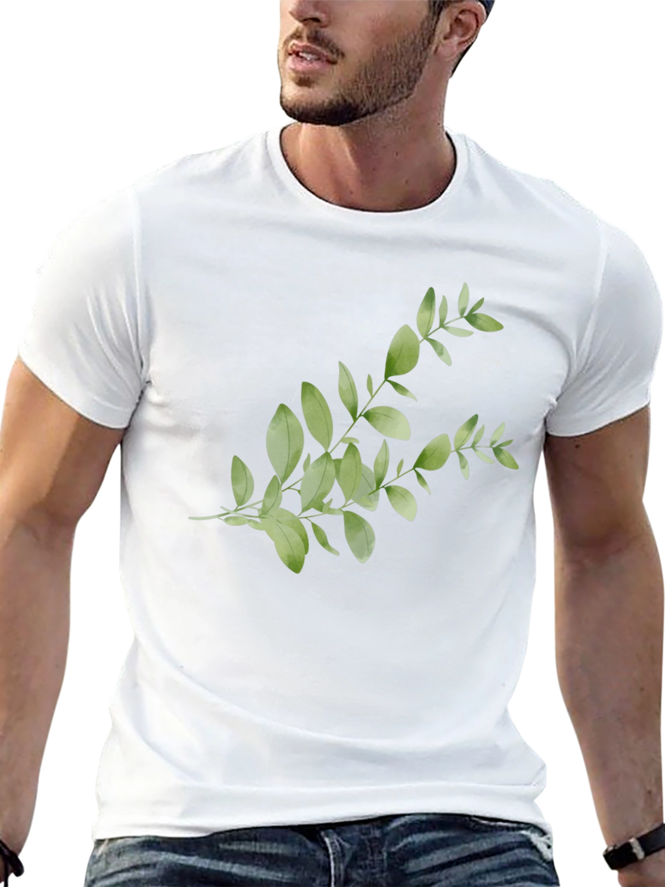Botanical Print Tee - Black Casual Cotton Shirt