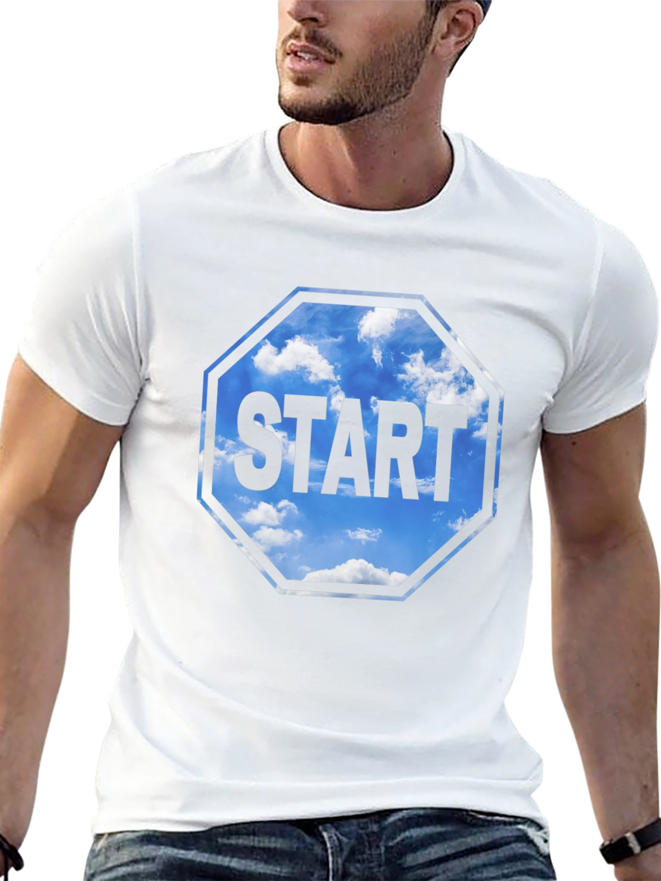 Start Sky Graphic Tee - Black Cotton Blend Shirt