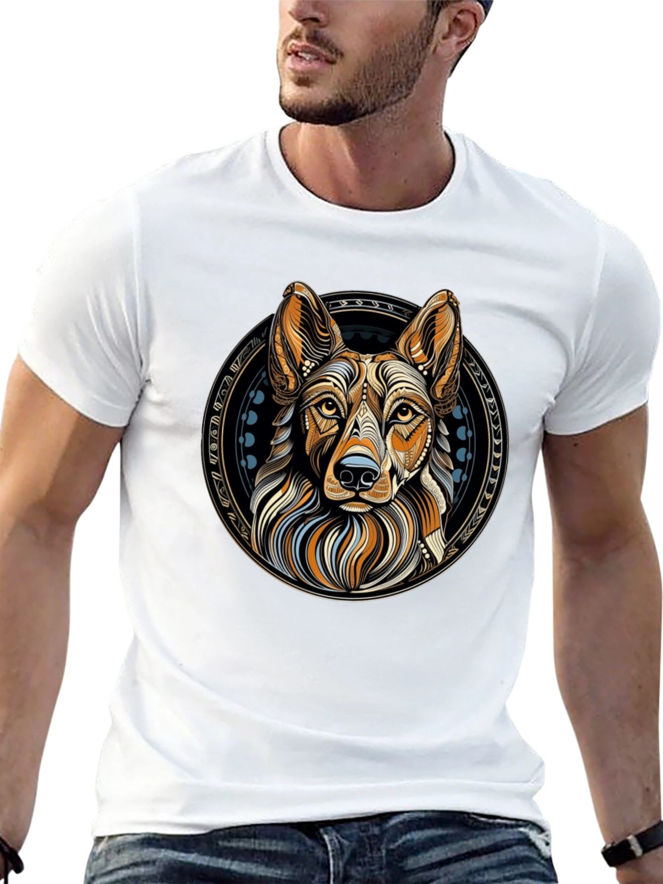 Geometric Dog Graphic Tee - Artistic Canine Design
