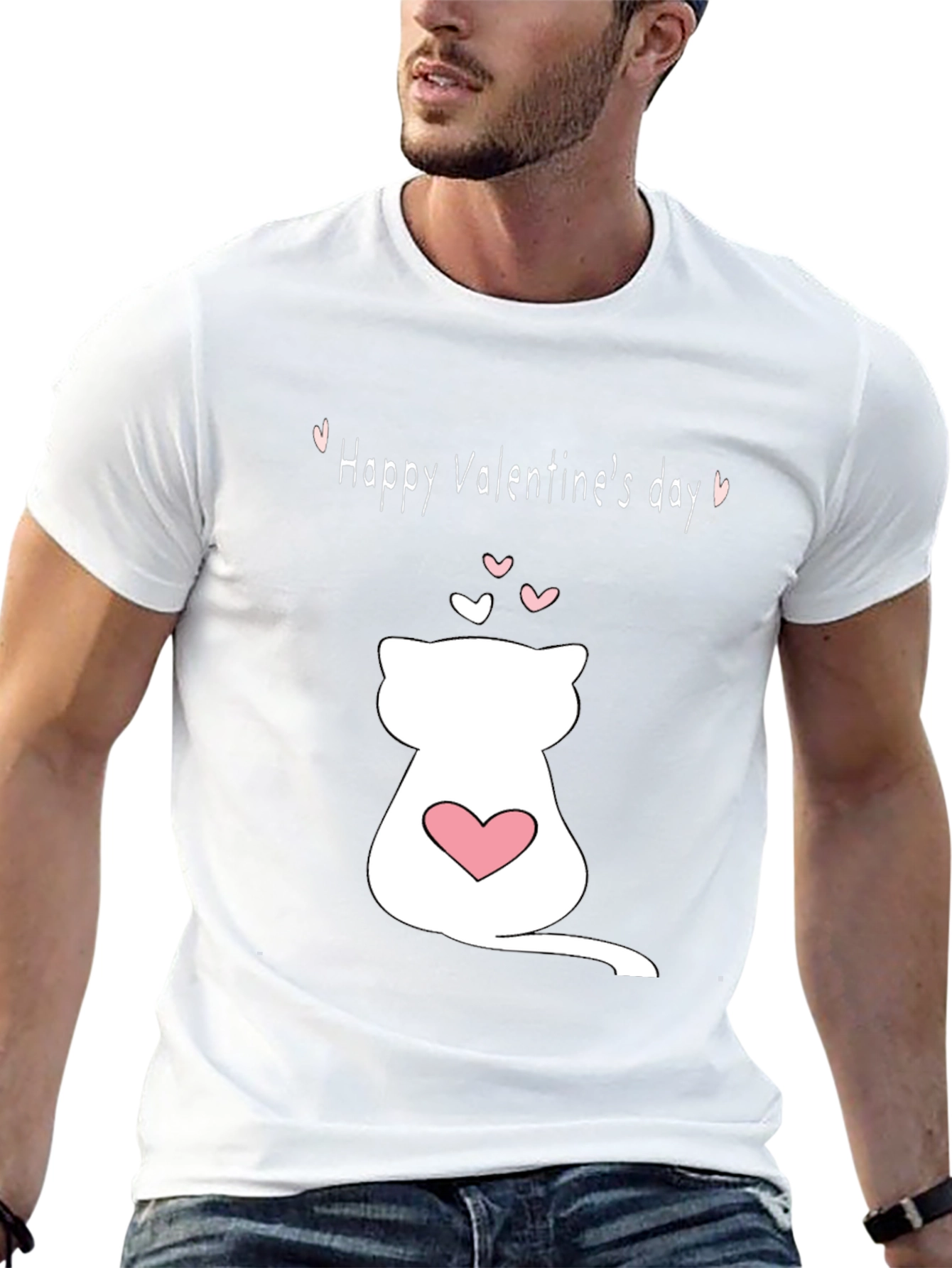 Cat Valentines Day T-Shirt - Black Crew Neck