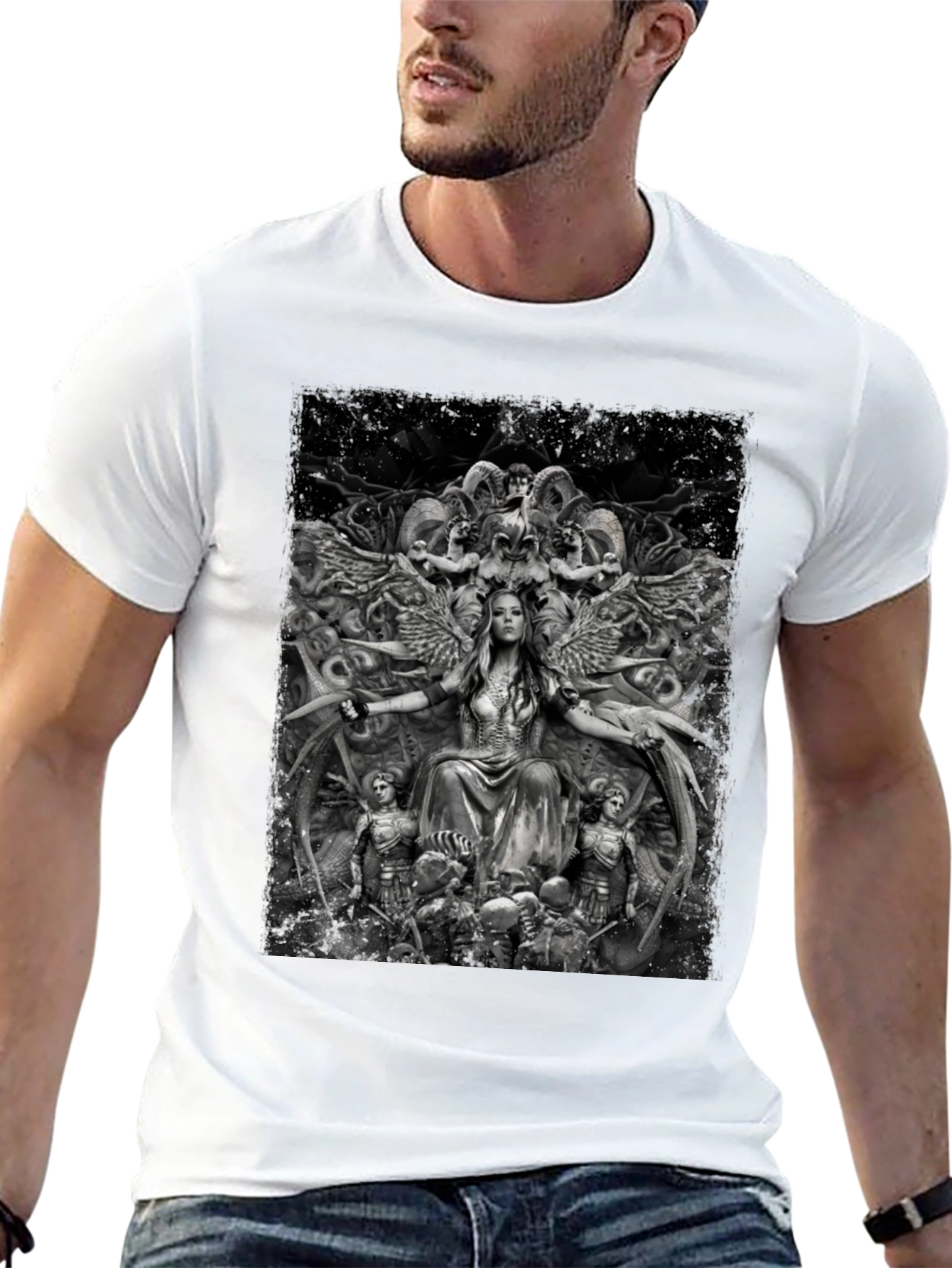 Fantasy Art Graphic Print Black T-Shirt