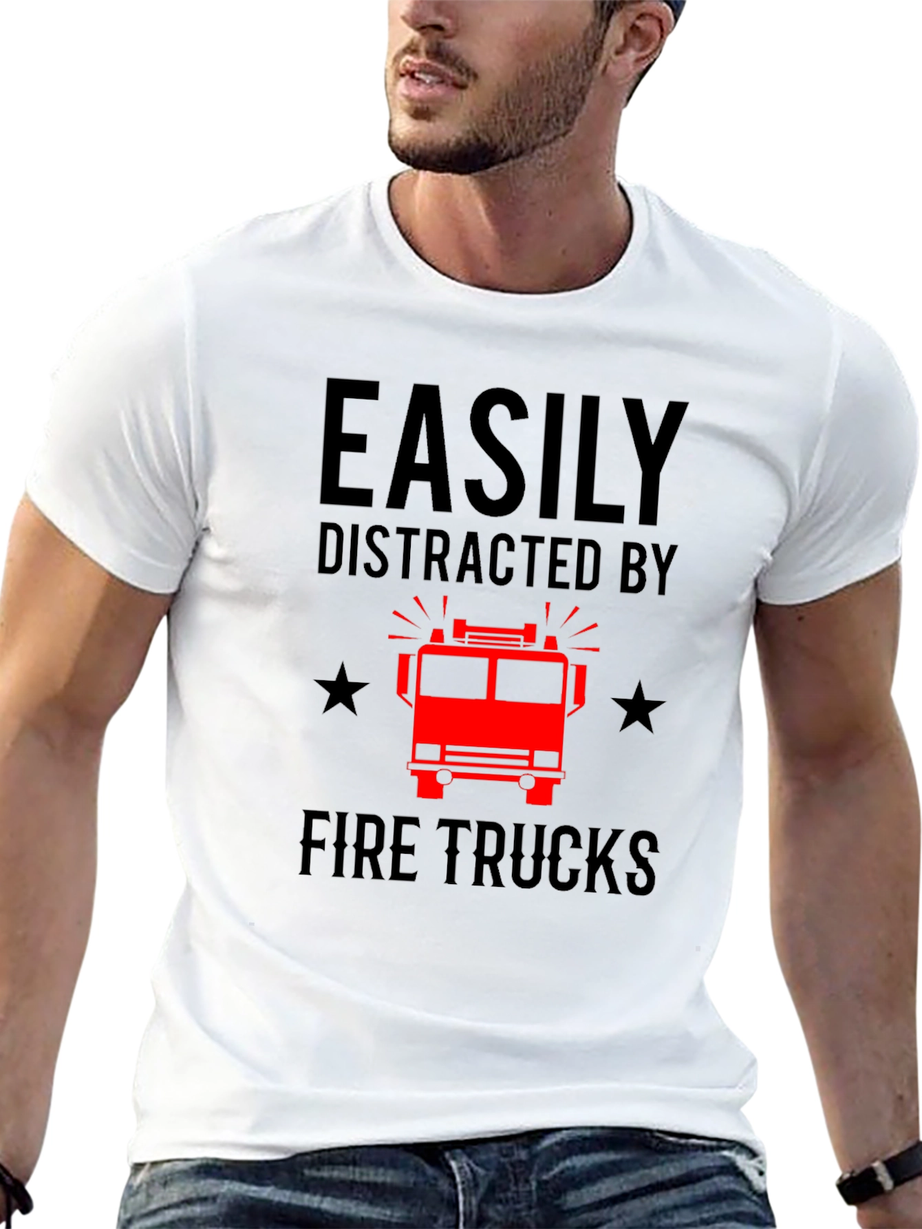 Easily Distracted By Fire Trucks Black T-Shirt