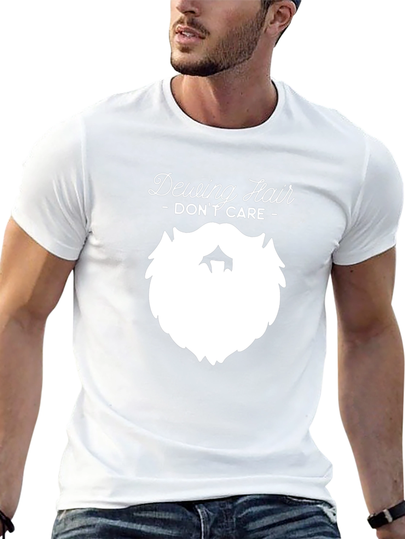 Deweing Hair Dont Care T-Shirt Beard Graphic Tee