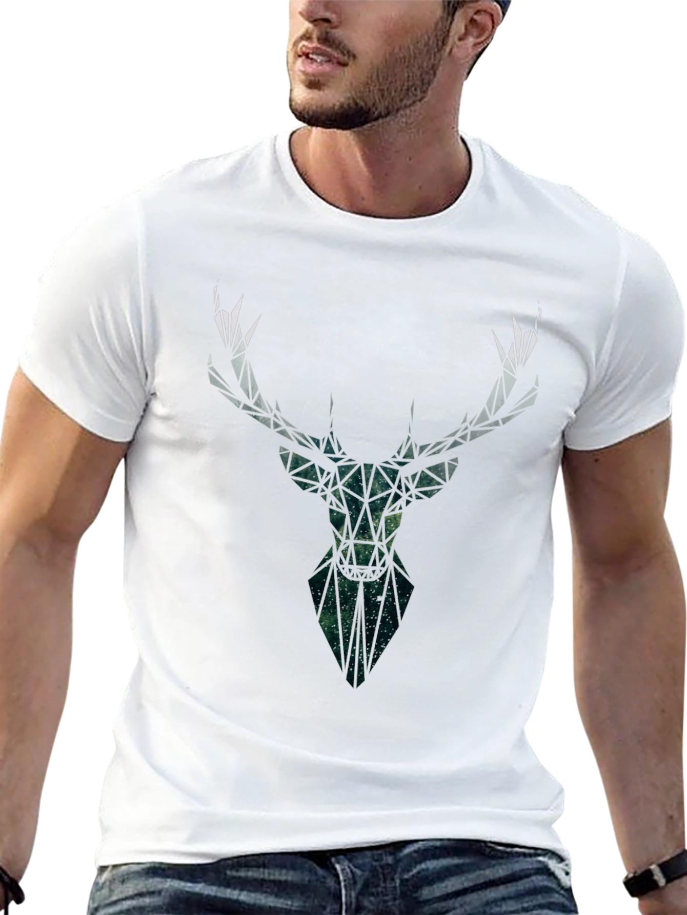 Geometric Deer Head Black T-Shirt
