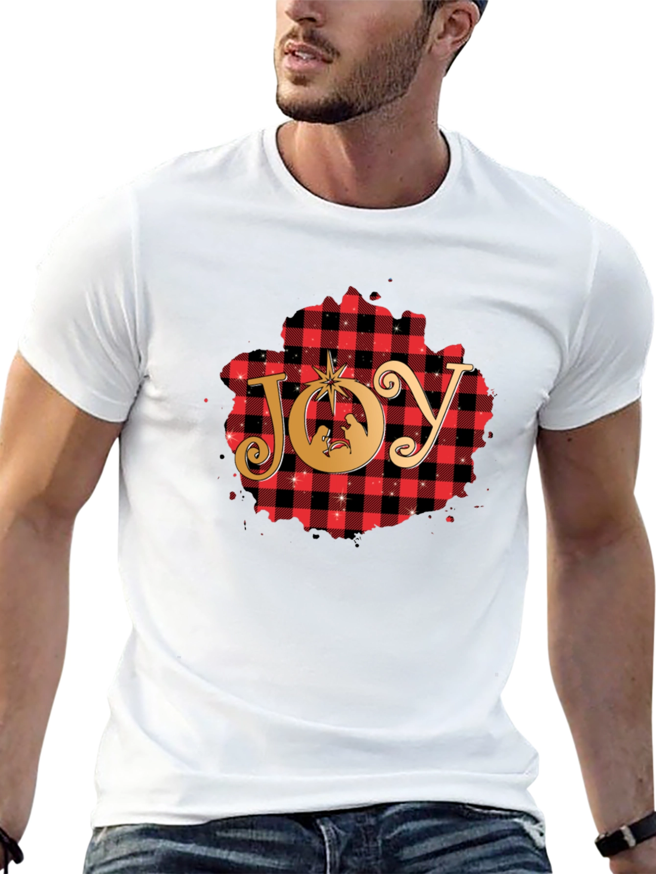 Joy Christmas Nativity Plaid T-Shirt