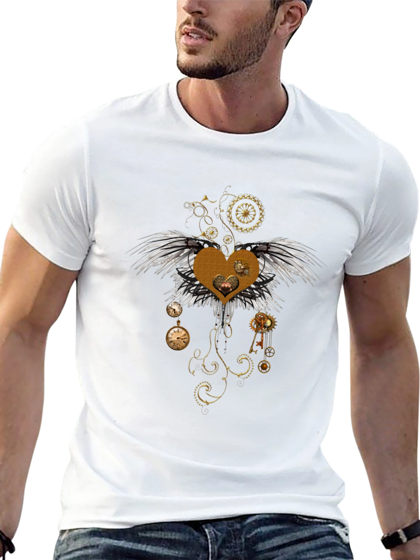 Steampunk Heart Wings Graphic Tee - Unique Design