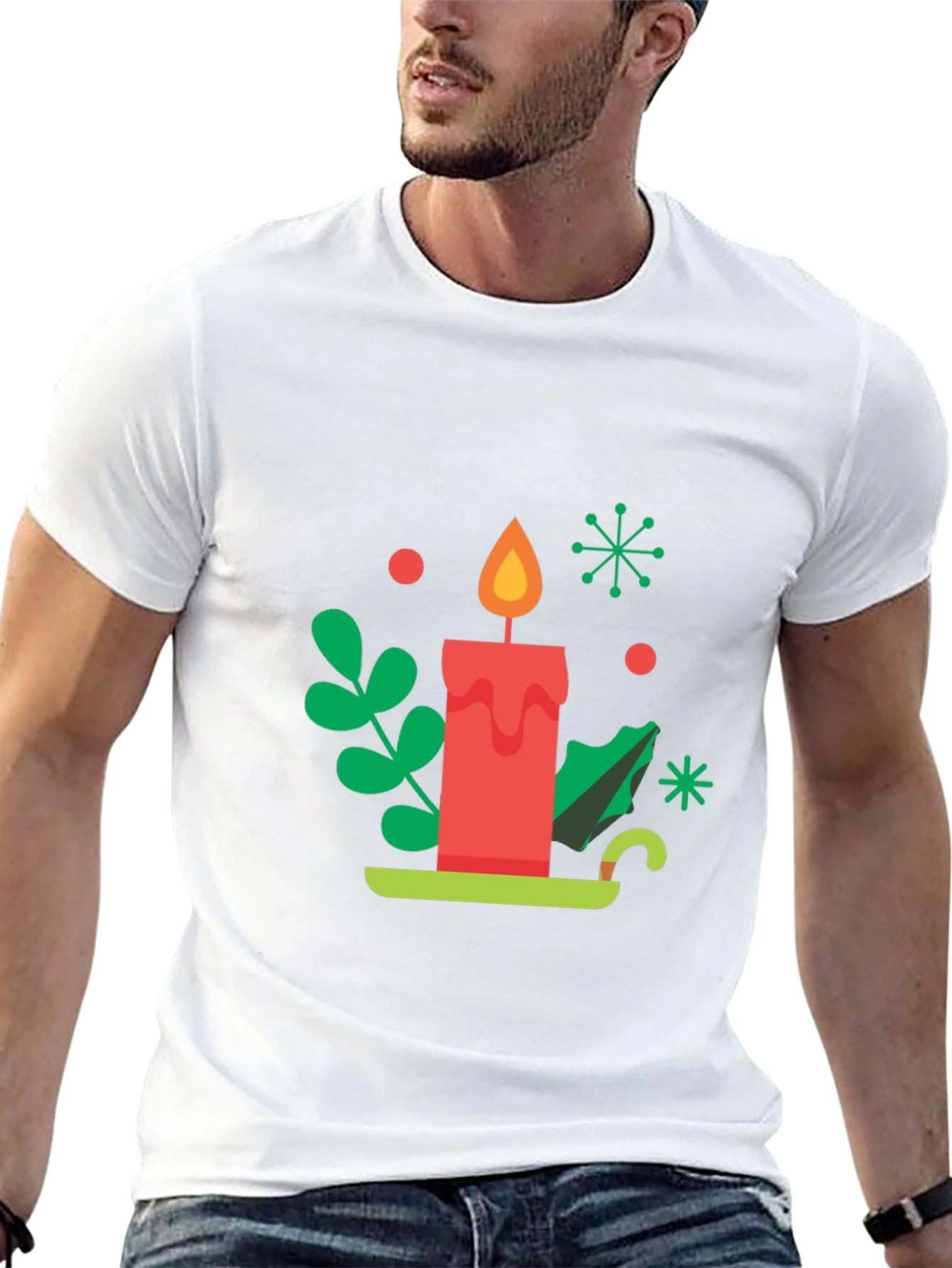 Festive Holiday Candle Graphic Tee - Soft Cotton Blend