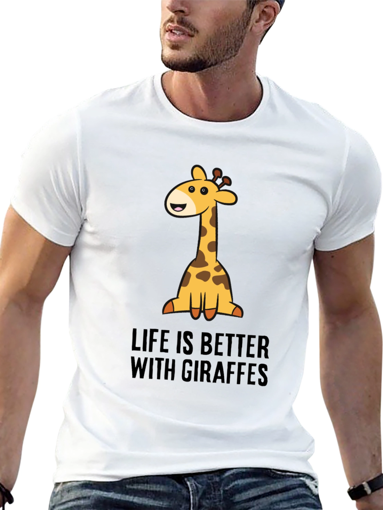 Giraffe Life Graphic Tee - Black Cotton T-Shirt