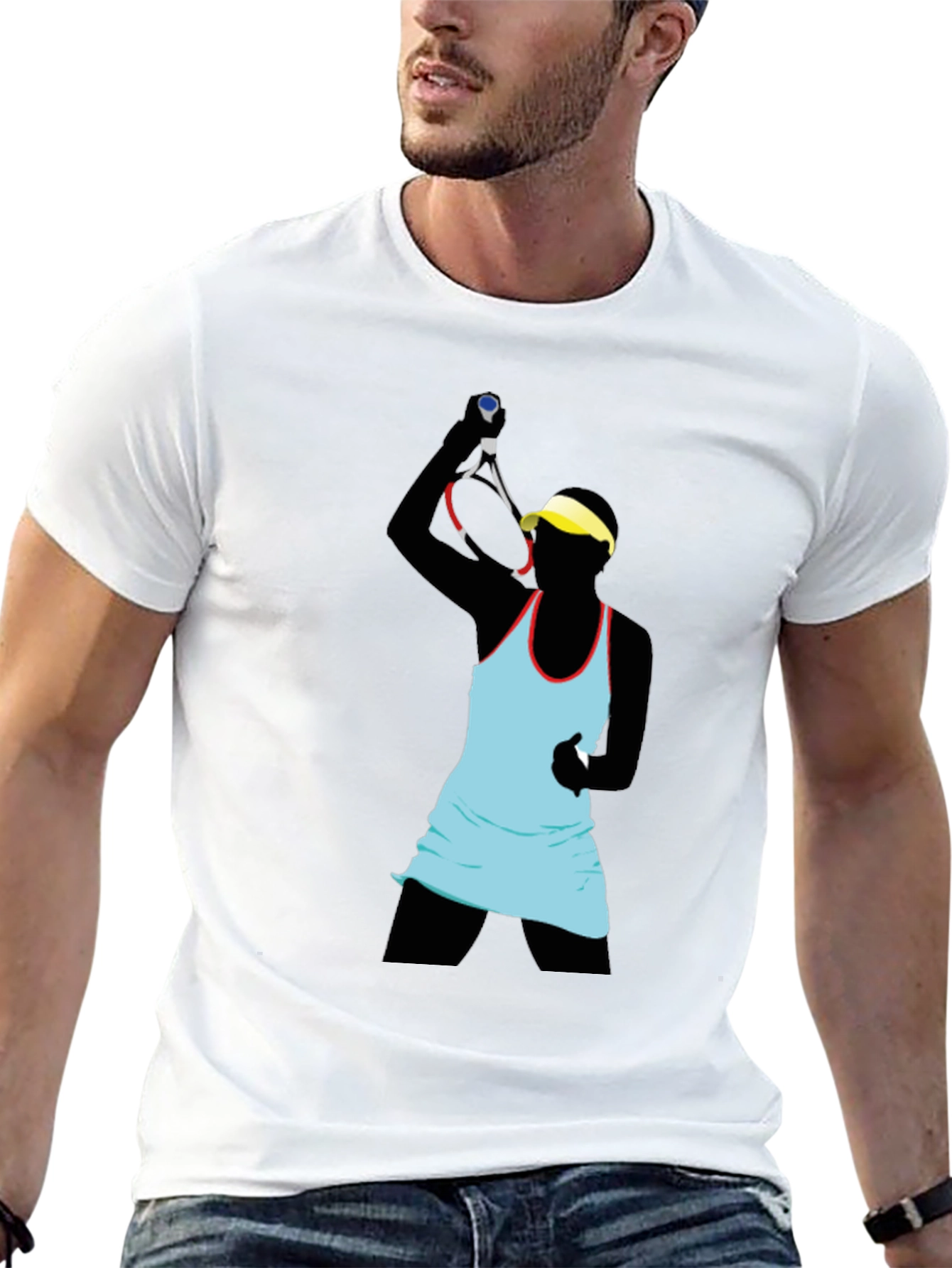 Tennis Player Graphic Tee - Black Cotton Blend