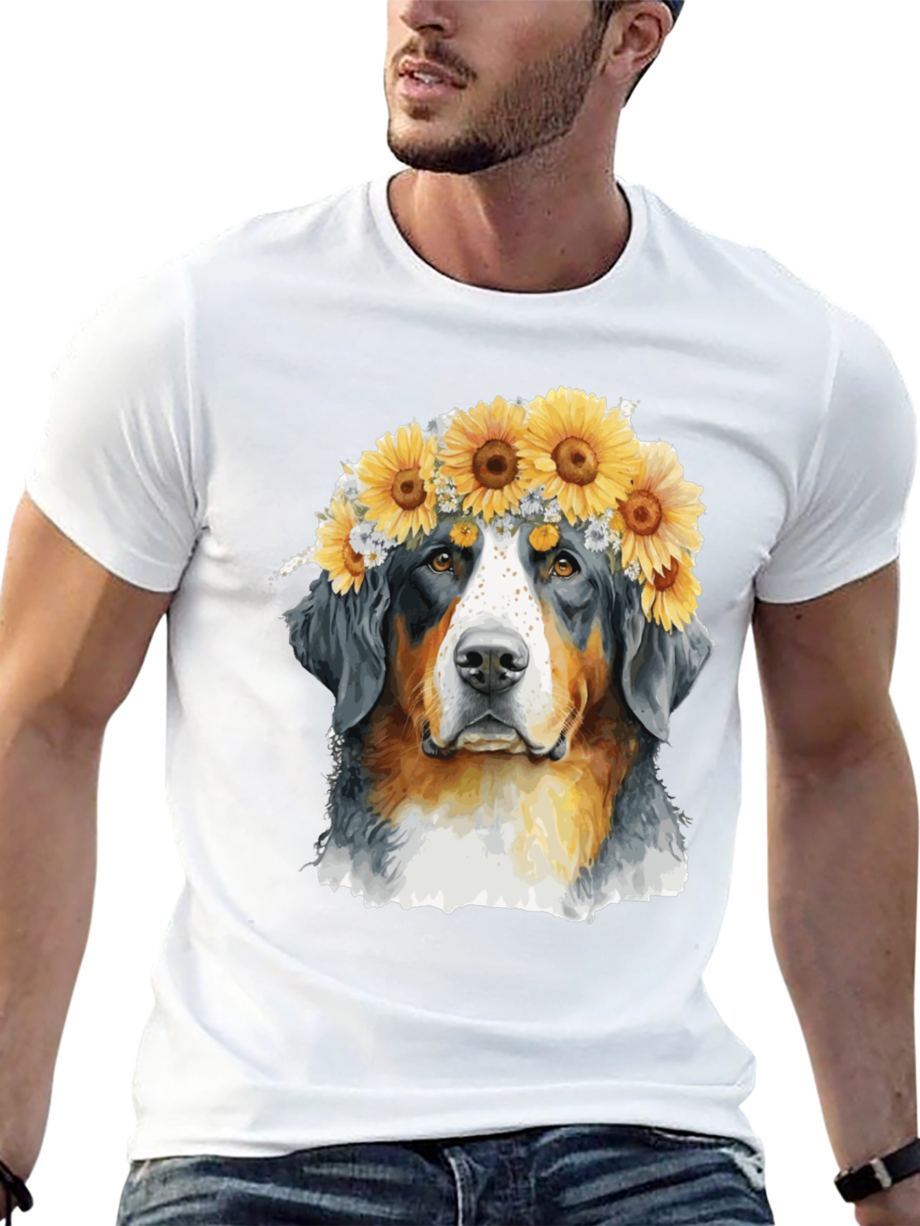 Bernese Mountain Dog Sunflower Crown T-Shirt