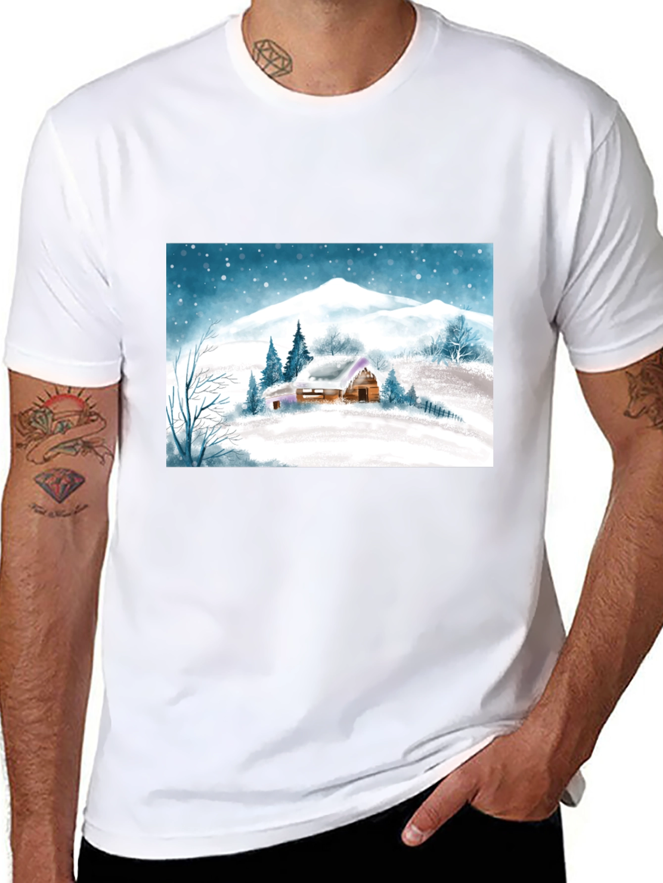 Winter Cabin Graphic Tee - Black Casual Shirt