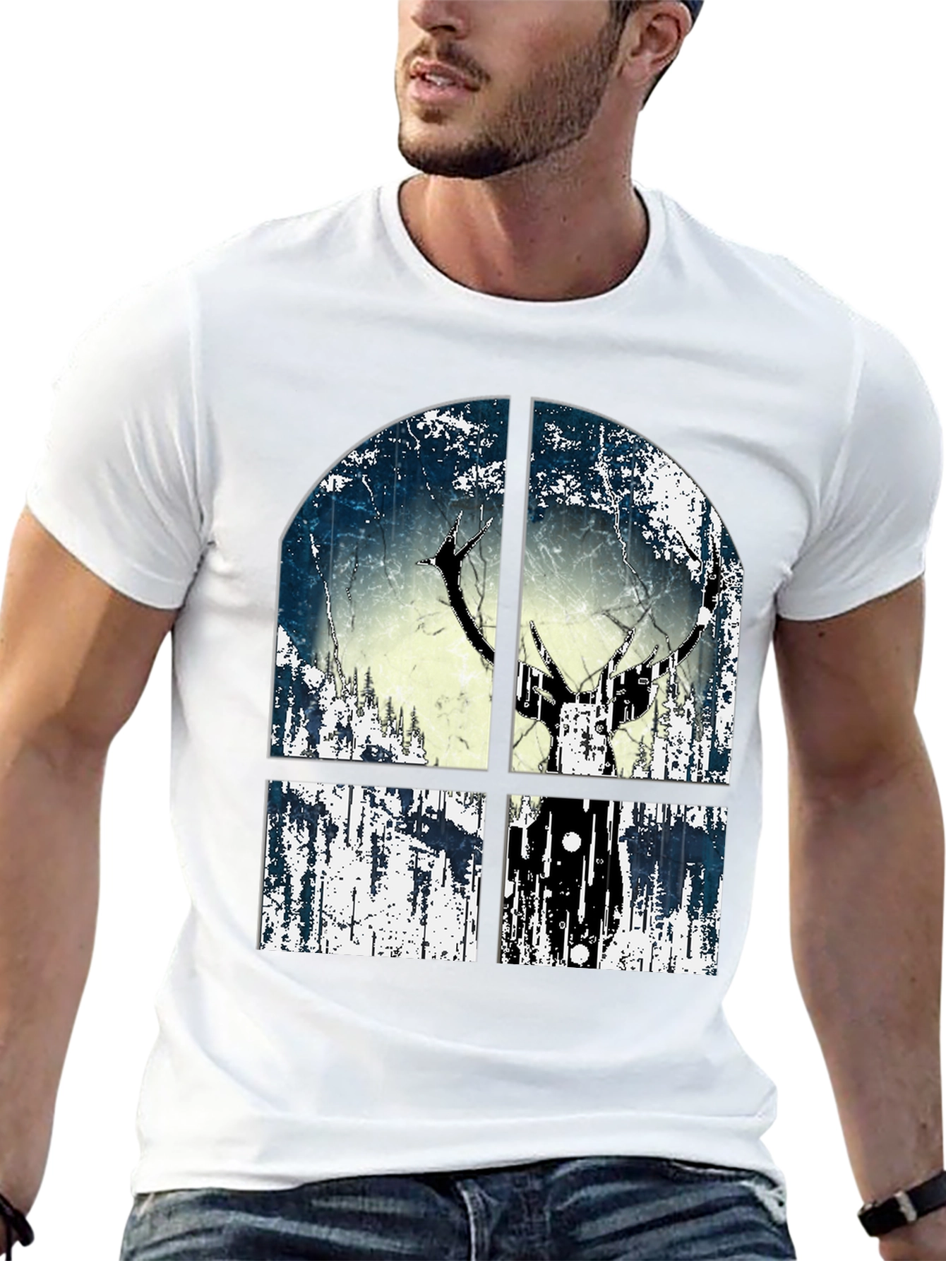 Rustic Window Deer Tee - Mens Graphic Print Shirt