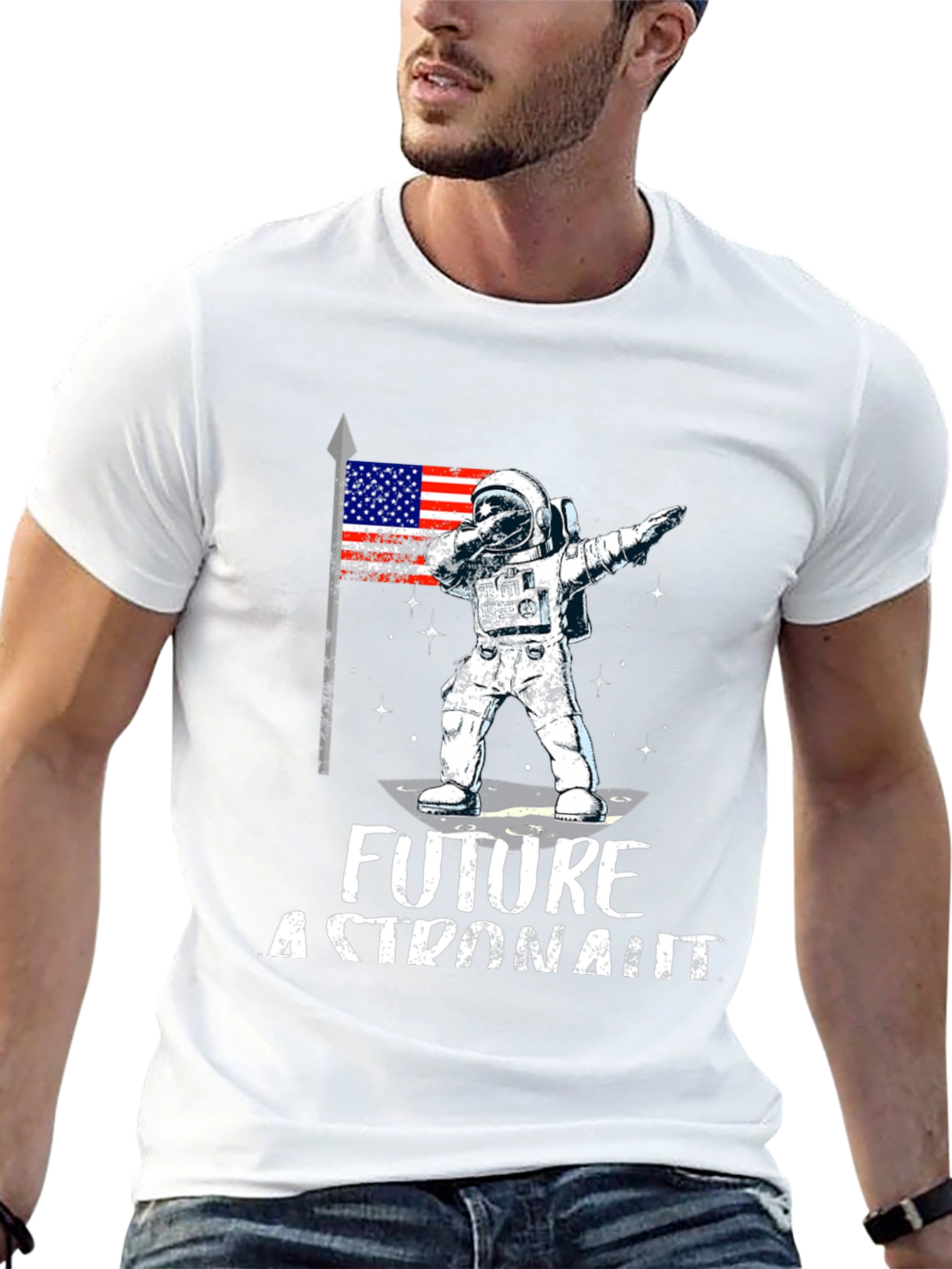 Future Astronaut Dabbing USA Flag Black T-Shirt
