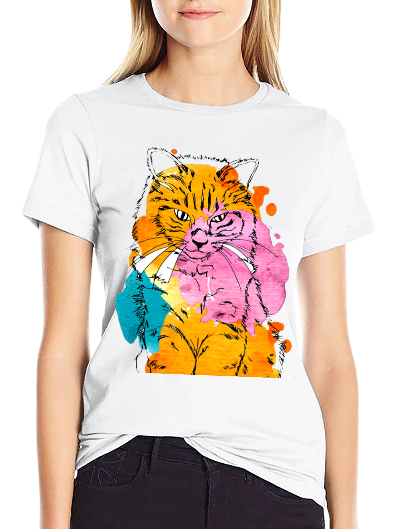 Abstract Cat Graphic T-Shirt