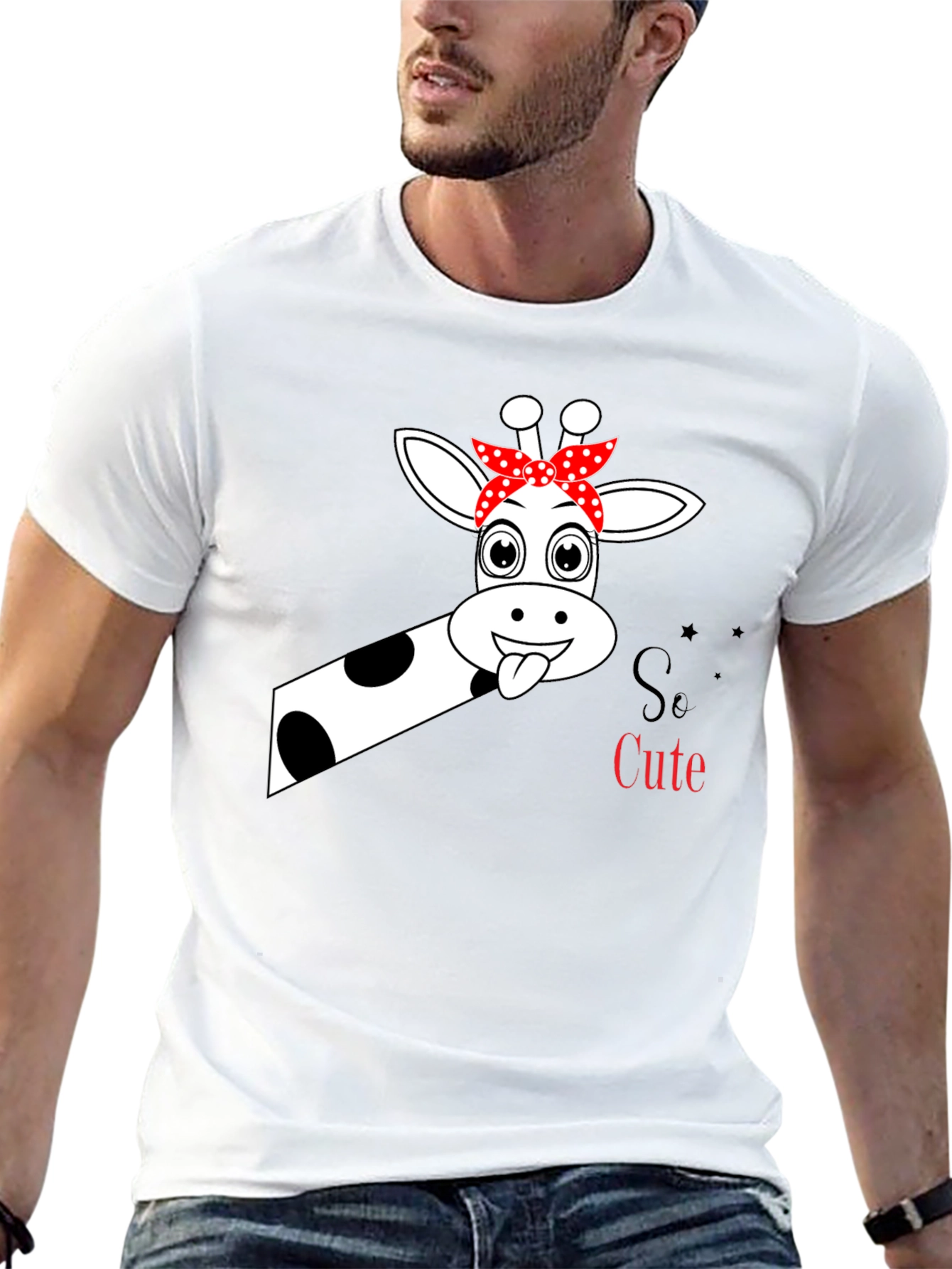 So Cute Giraffe Graphic Black T-Shirt