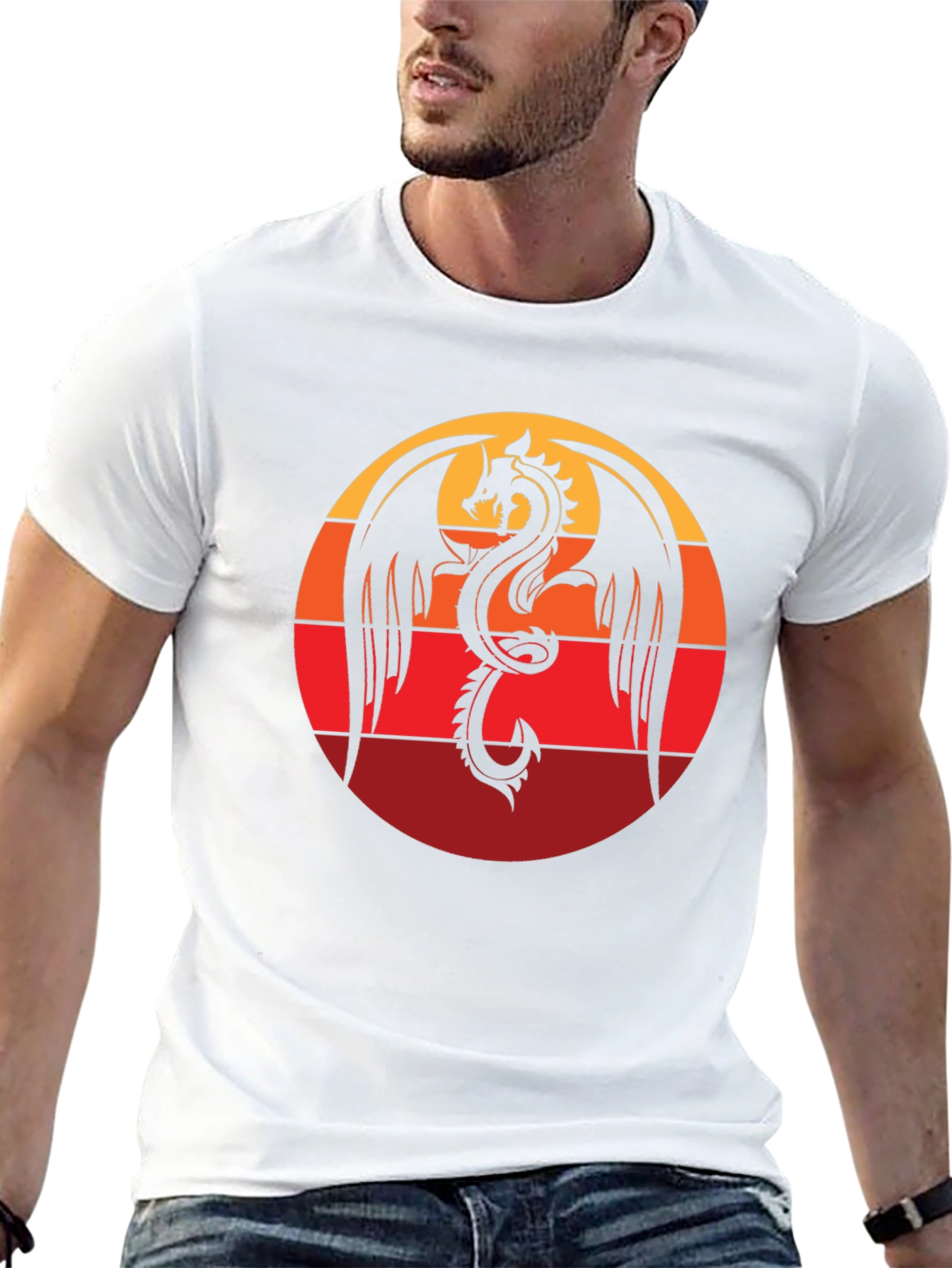 Dragon Sunset Graphic Tee - Black Cotton Blend