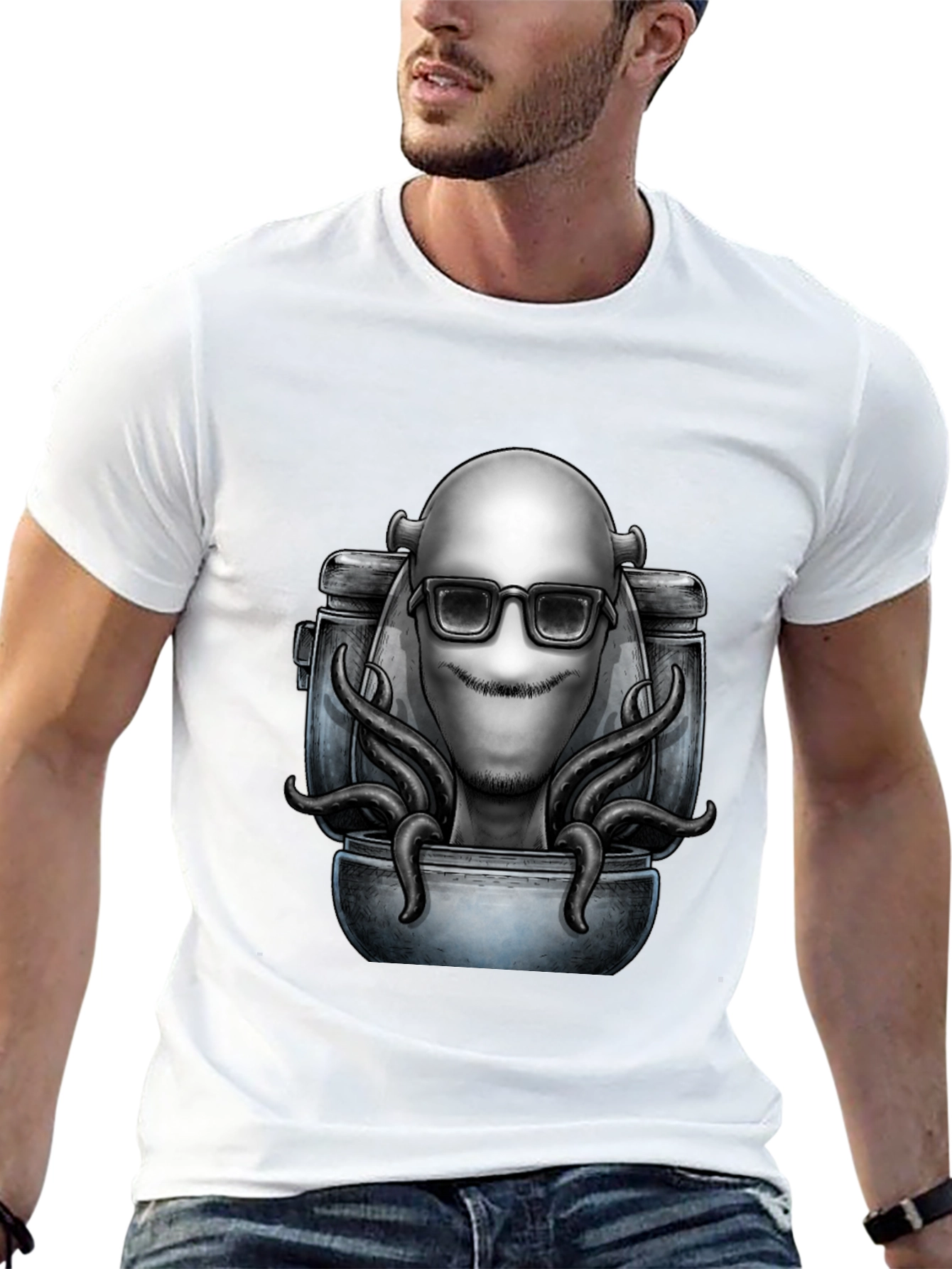 Cool Alien Octopus Graphic T-Shirt - Black