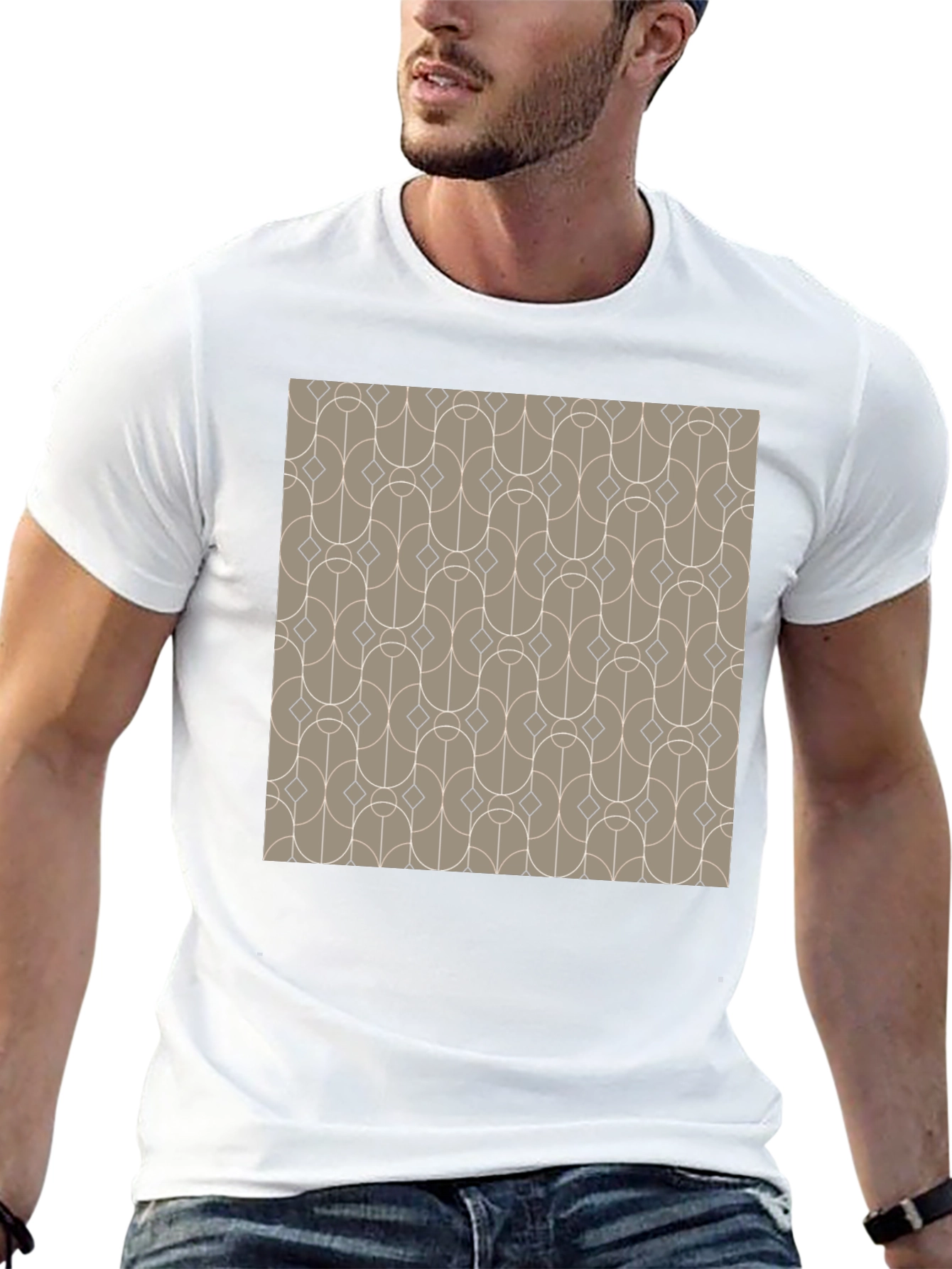Retro Geometric Pattern Black T-Shirt