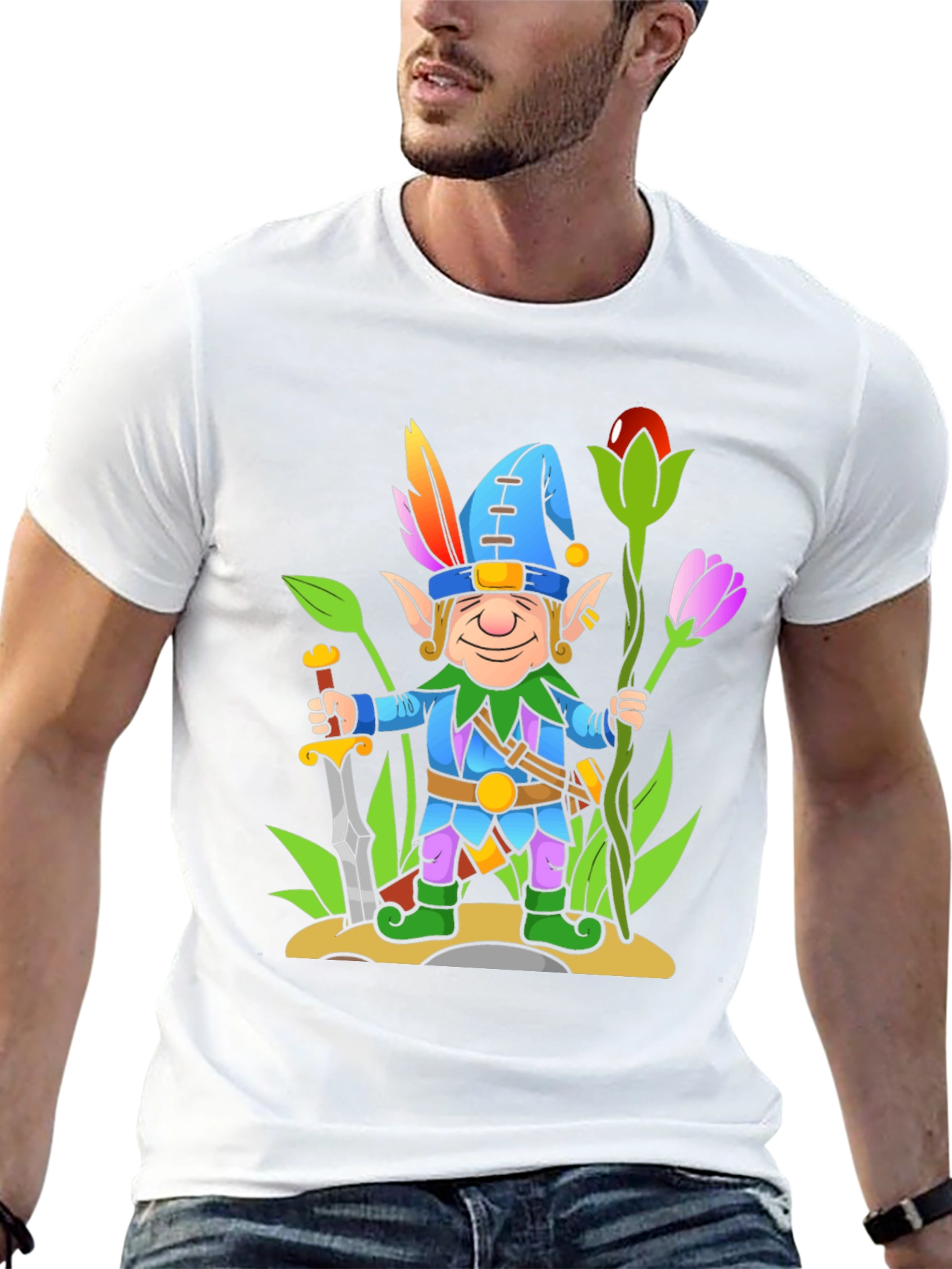 Fantasy Elf Cartoon T-Shirt - Black