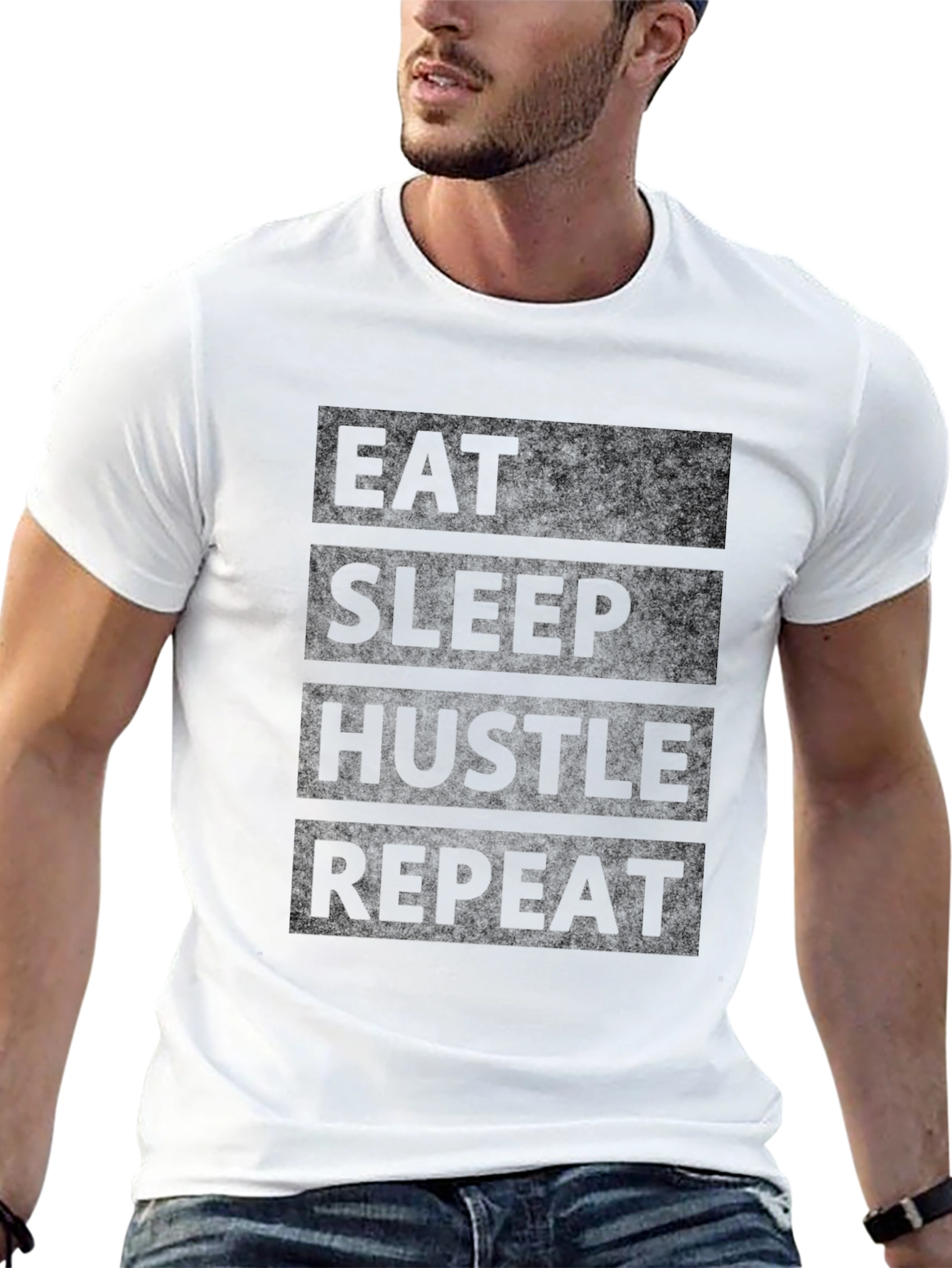 Eat Sleep Hustle Repeat Black Graphic T-Shirt