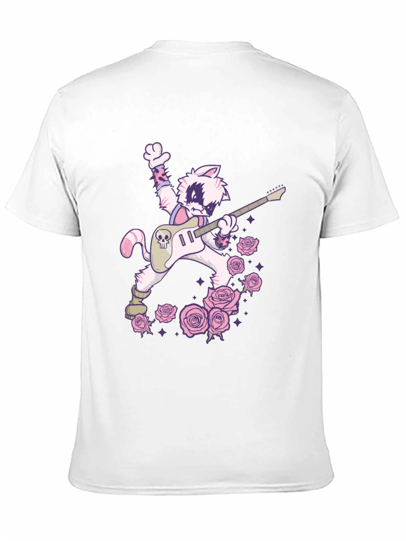 Cat Guitarist Graphic Tee - Black