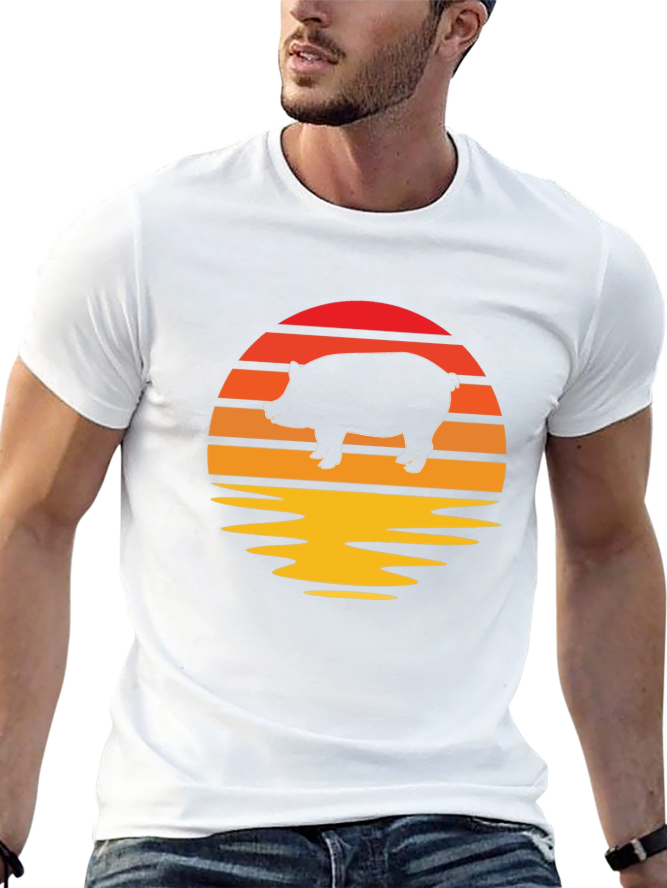 Retro Pig Sunset Graphic Tee - Black