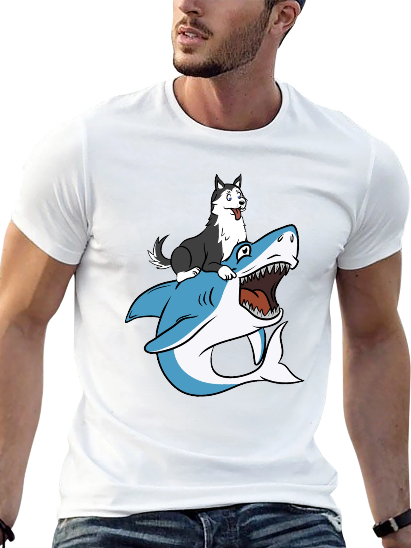 Dog Riding Shark Graphic Tee