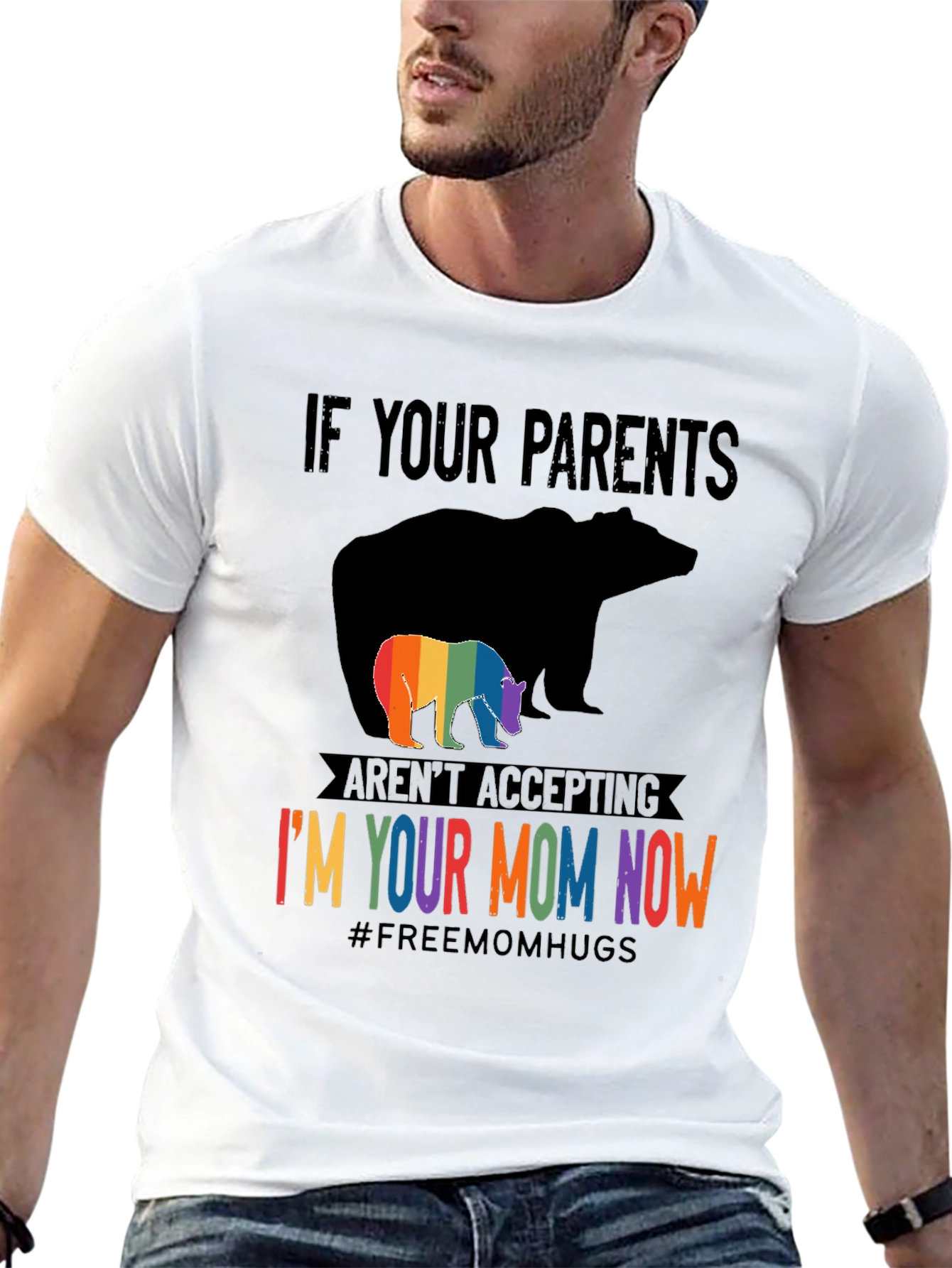 LGBTQ+ Supportive Graphic Tee - Bear Mom Pride