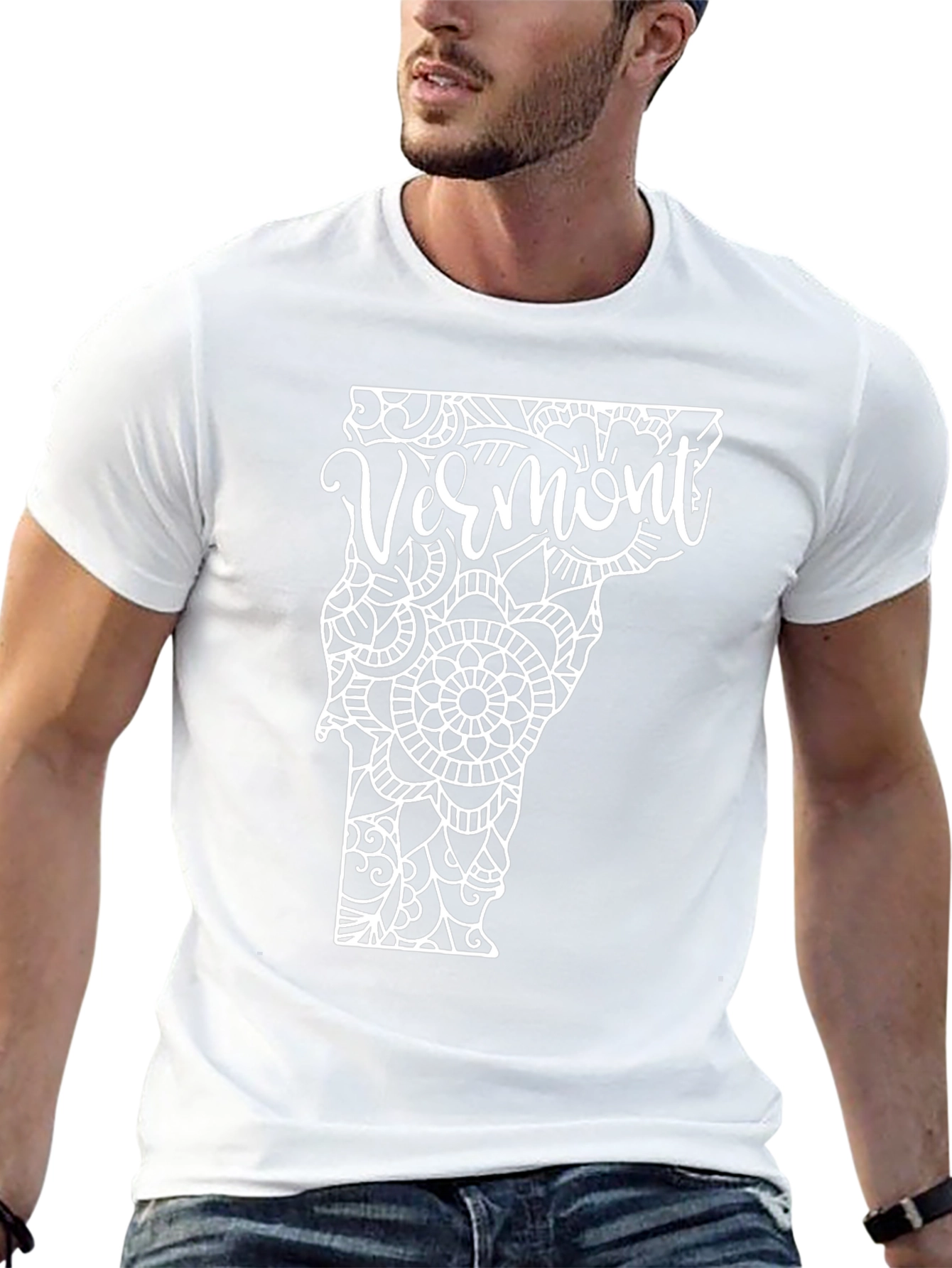 Vermont State Mandala Art Black T-Shirt