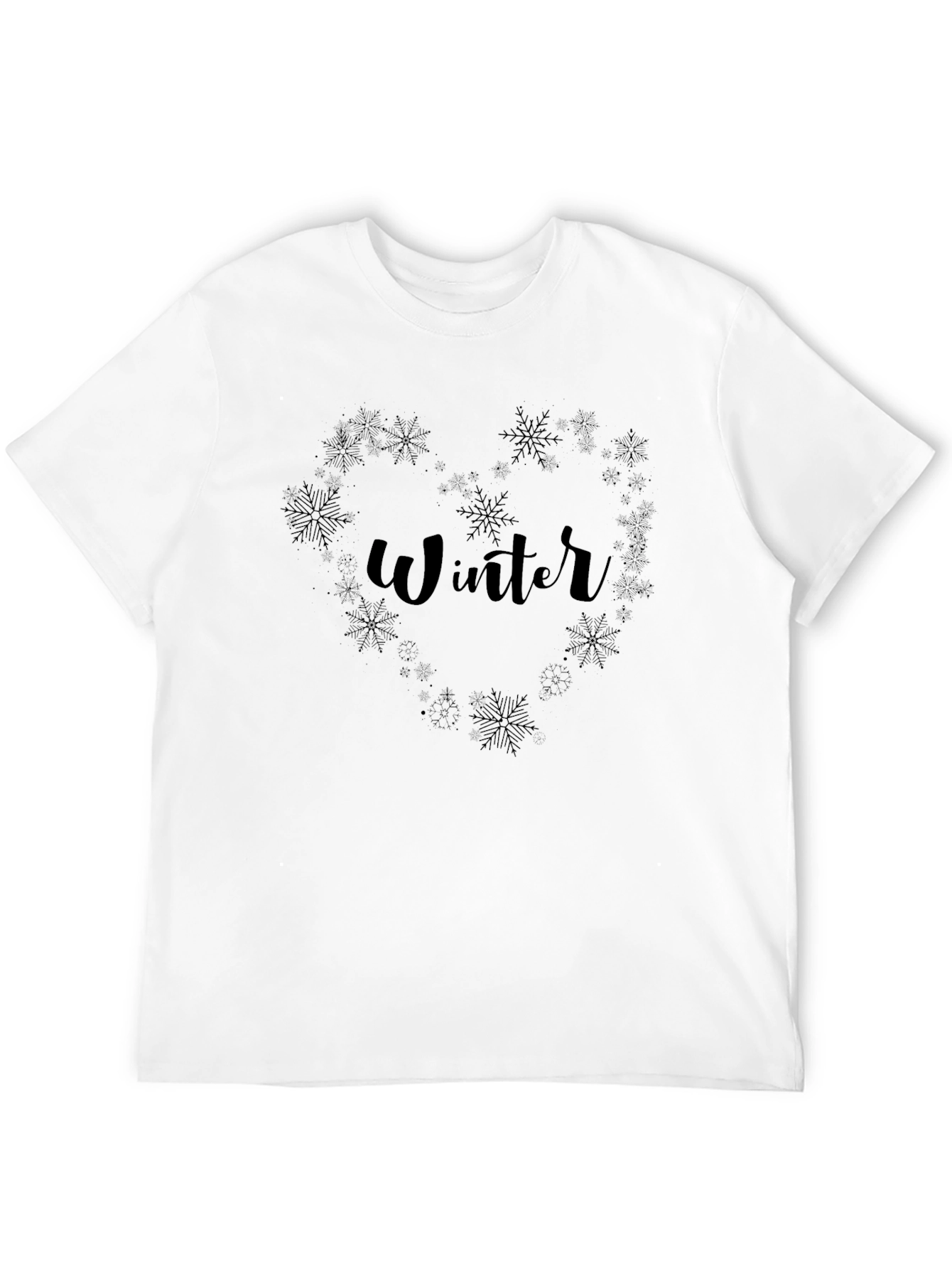 Winter Snowflake Heart Black T-Shirt