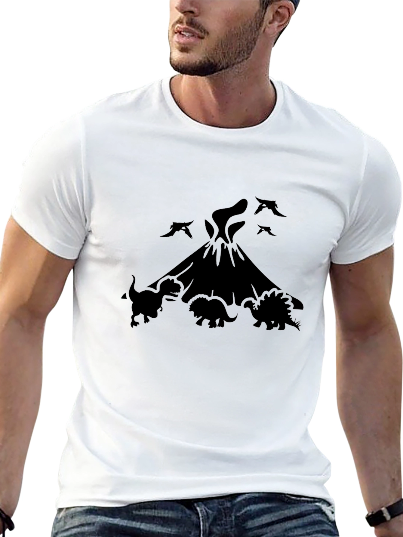 Dinosaur Volcano Graphic Tee - Black Cotton Blend Shirt