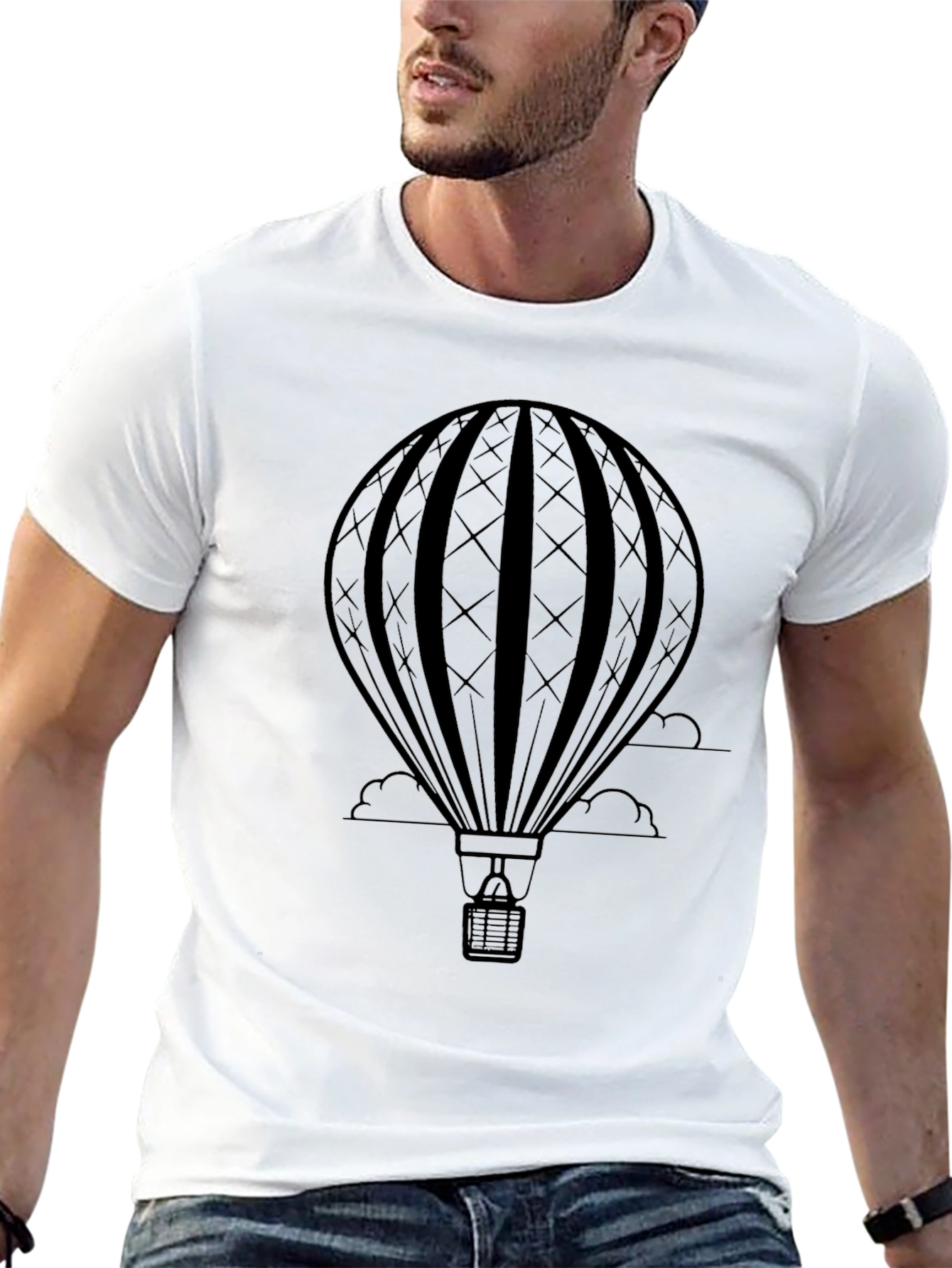Mens Black Hot Air Balloon Graphic Tee