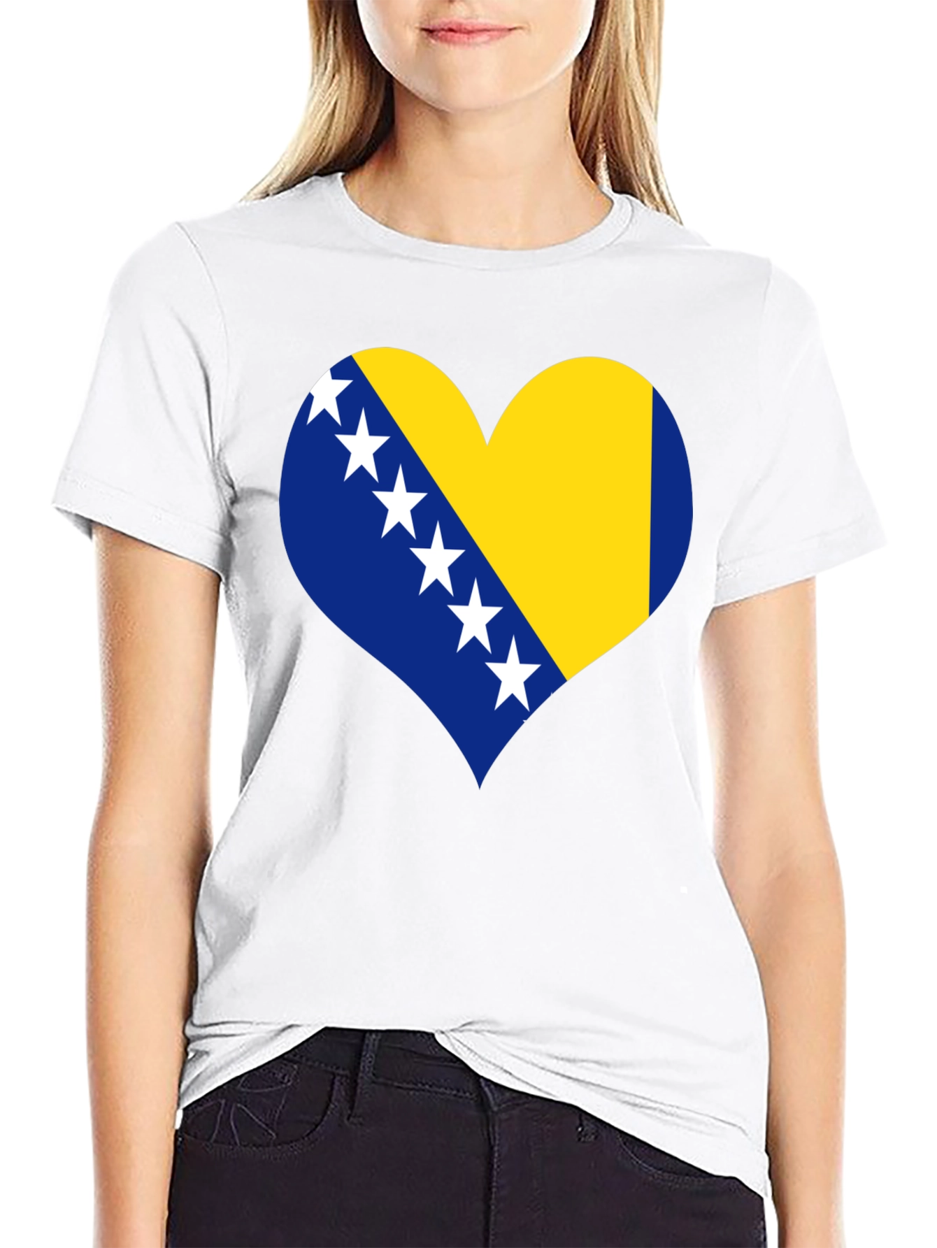 Bosnia Flag Heart T-Shirt - Black Cotton Tee