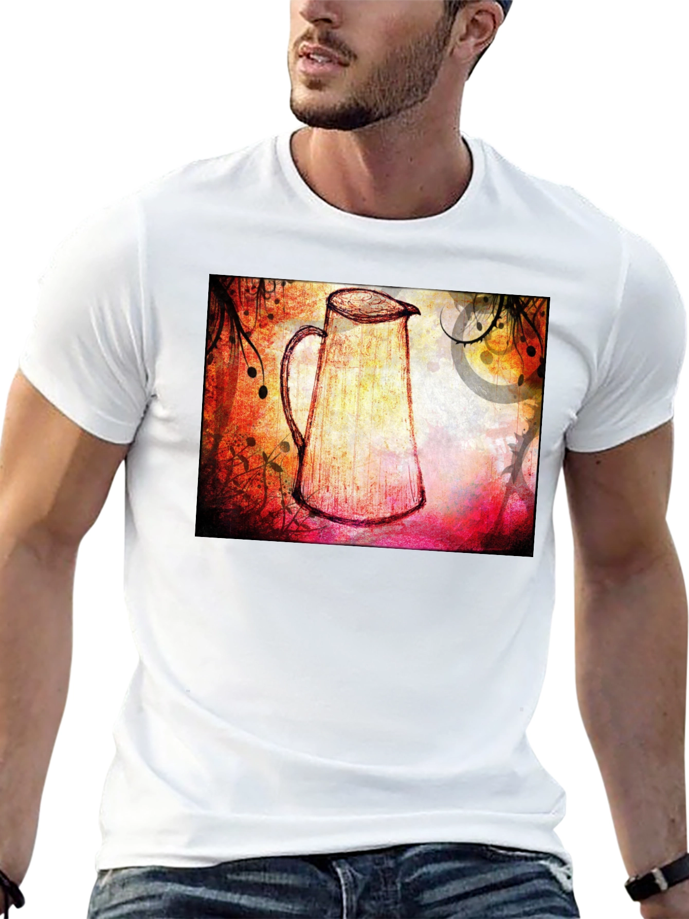 Abstract Pitcher Graphic Tee - Unique Artistic Design