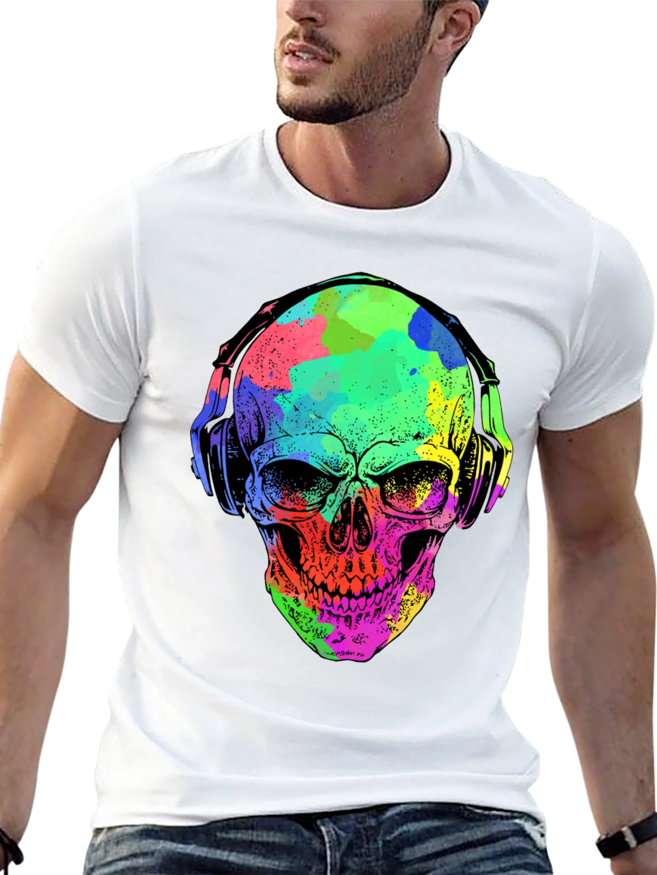 Vibrant Skull Graphic Tee - Music Lovers Style