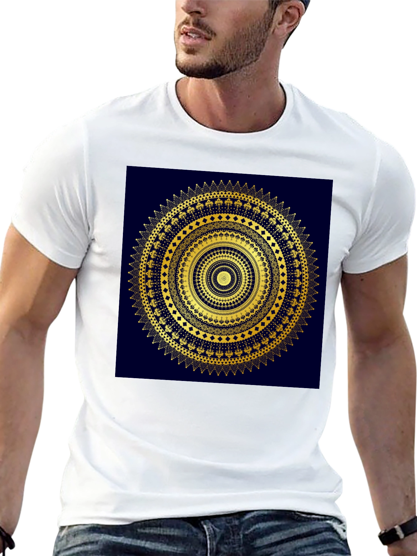 Gold Mandala Design Black T-Shirt