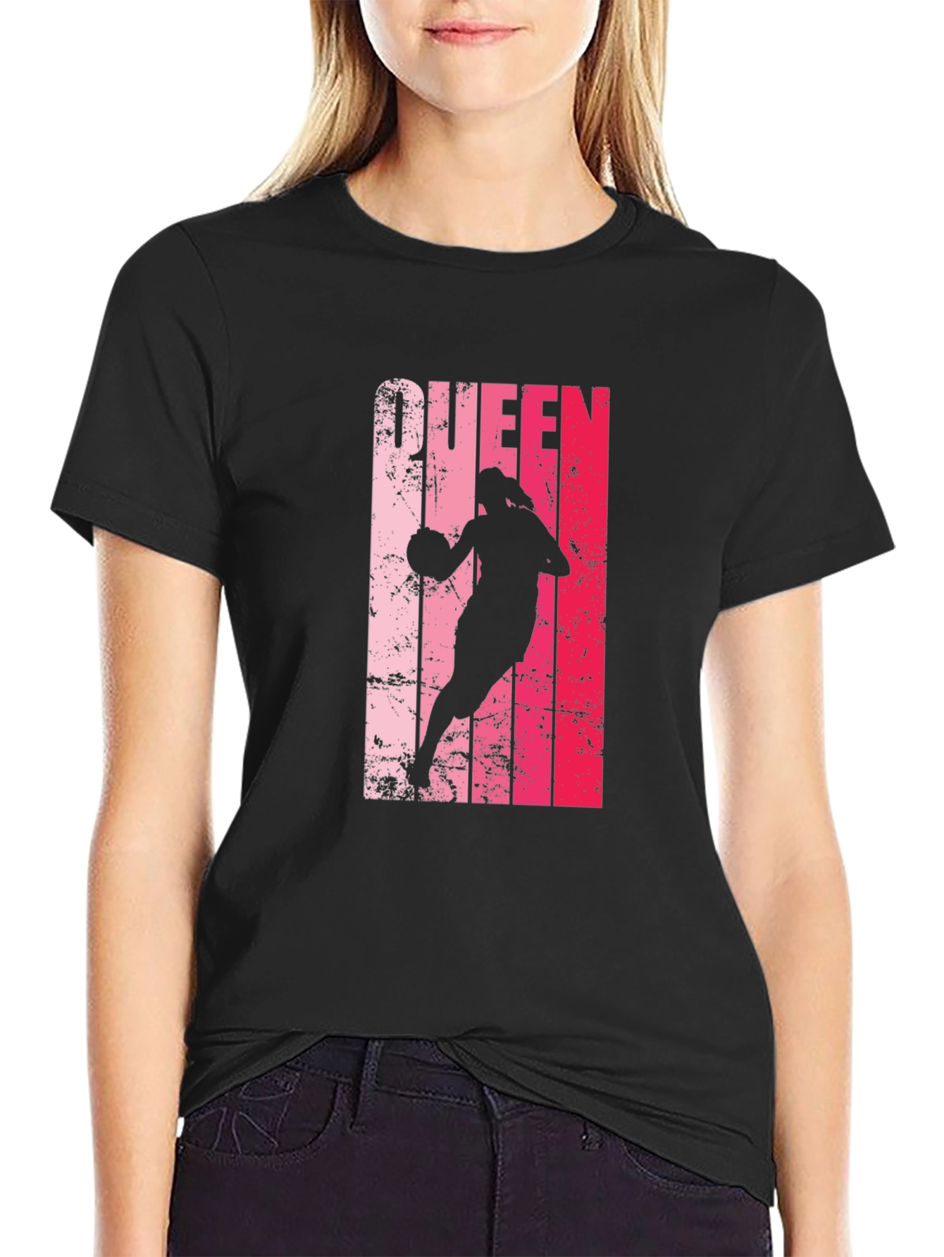 Basketball Queen Graphic Tee - Black Cotton T-Shirt