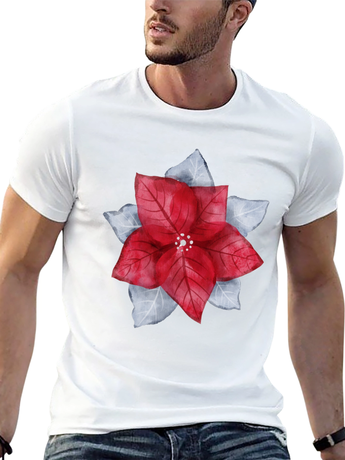 Festive Poinsettia Graphic Tee - Holiday Style