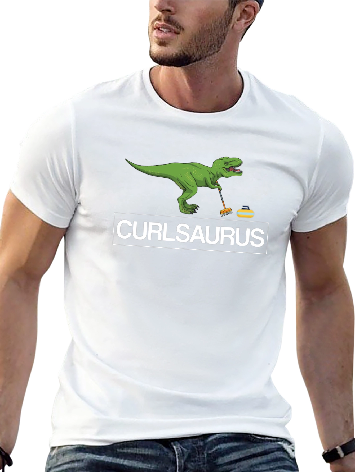 CurlSaurus T-Shirt - Funny Curling Dinosaur Tee