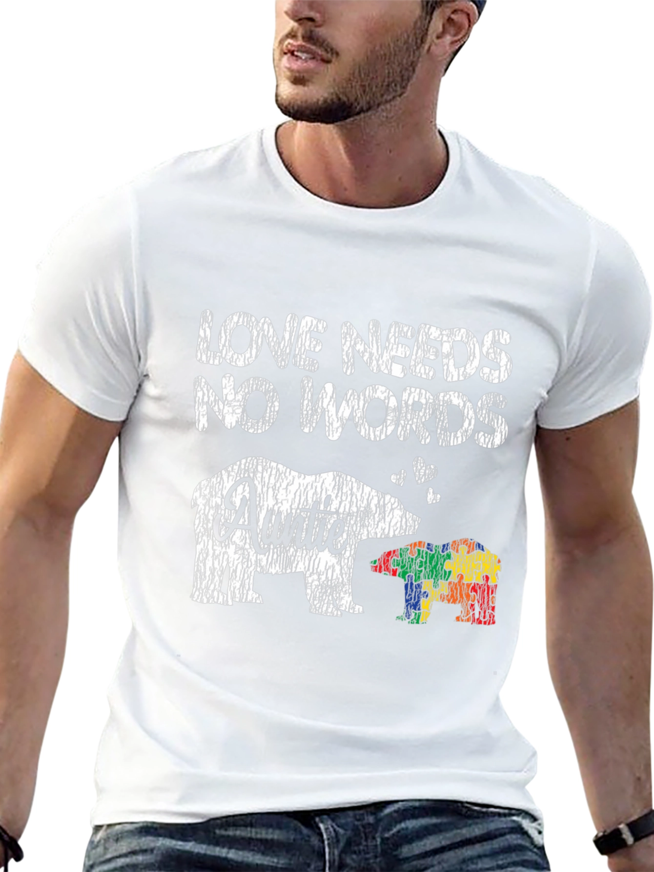 Love Needs No Words Autism Awareness Auntie T-Shirt